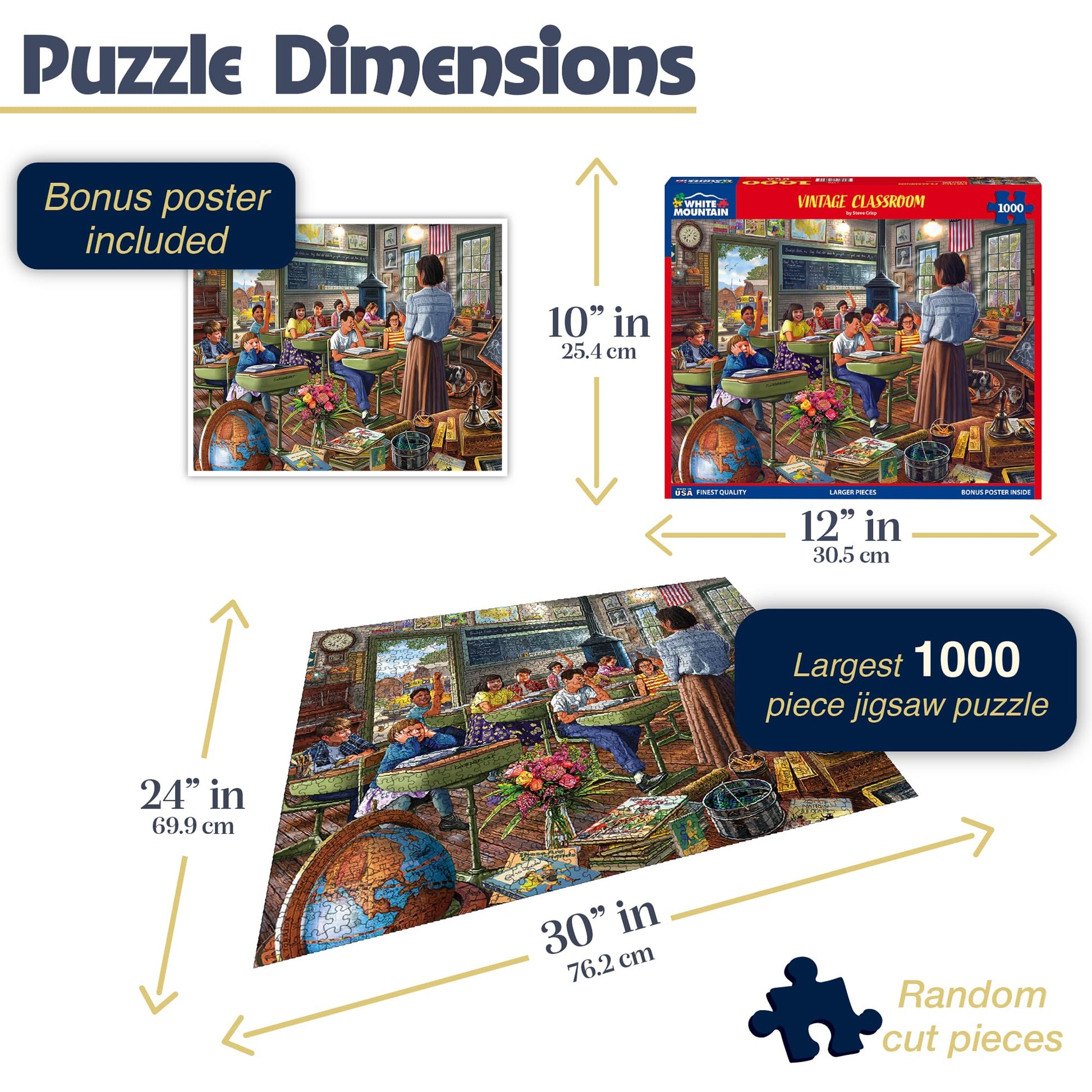 White Mountain 1000 Piece Jigsaw Puzzle Retro Childhood, Vintage Classroom