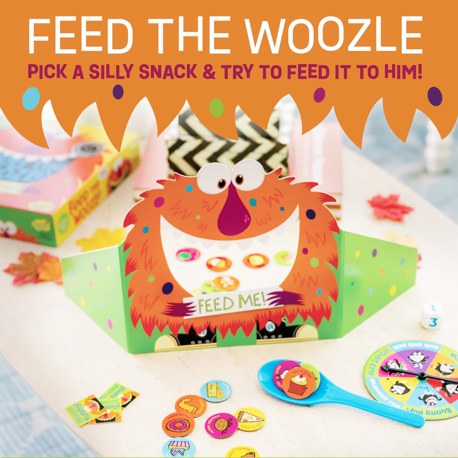 Peaceable Kingdom Feed the Woozle Cooperative Game for 2 to 5 Kids Ages 3+ - Learn Social Skills While Completing Physical Challenges