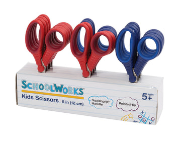 Fiskars 5" Pointed-Tip Scissors for Kids Ages 4-7, Red & Blue, 12-Pack