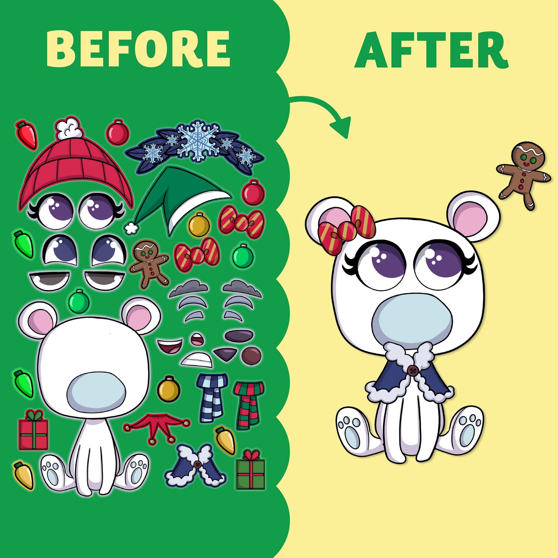 JOYIN 36 Pcs Christmas Make-a-face Sticker Sheets Make Your Own Xmas Characters Mix and Match Sticker with Full Body Design Reindeer, Snowman, Elf