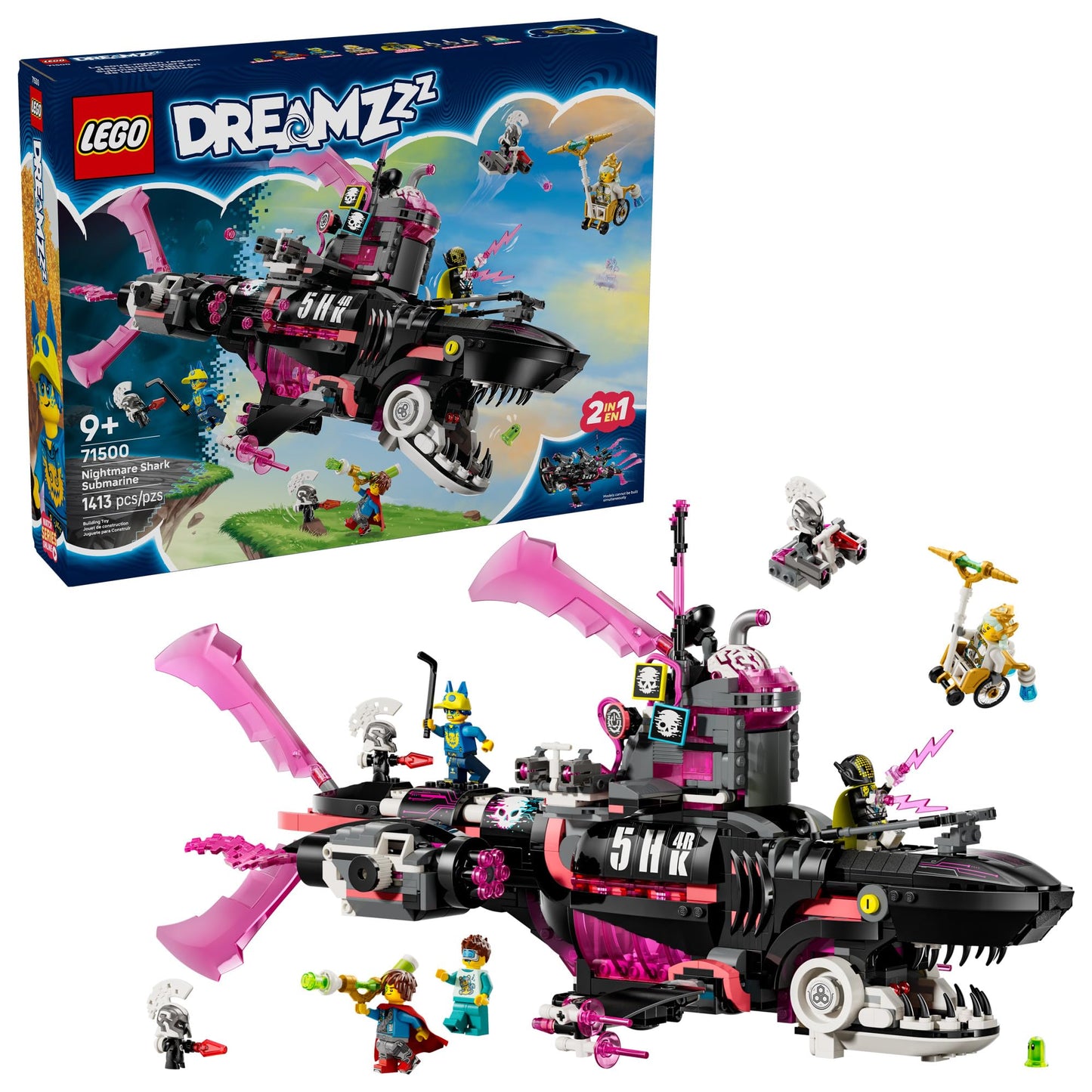 LEGO DREAMZzz Nightmare Shark Submarine Building Toy for Kids - Pretend Play Set & Figures for Boys & Girls, Ages 9+ - Rebuild as a Battleship or