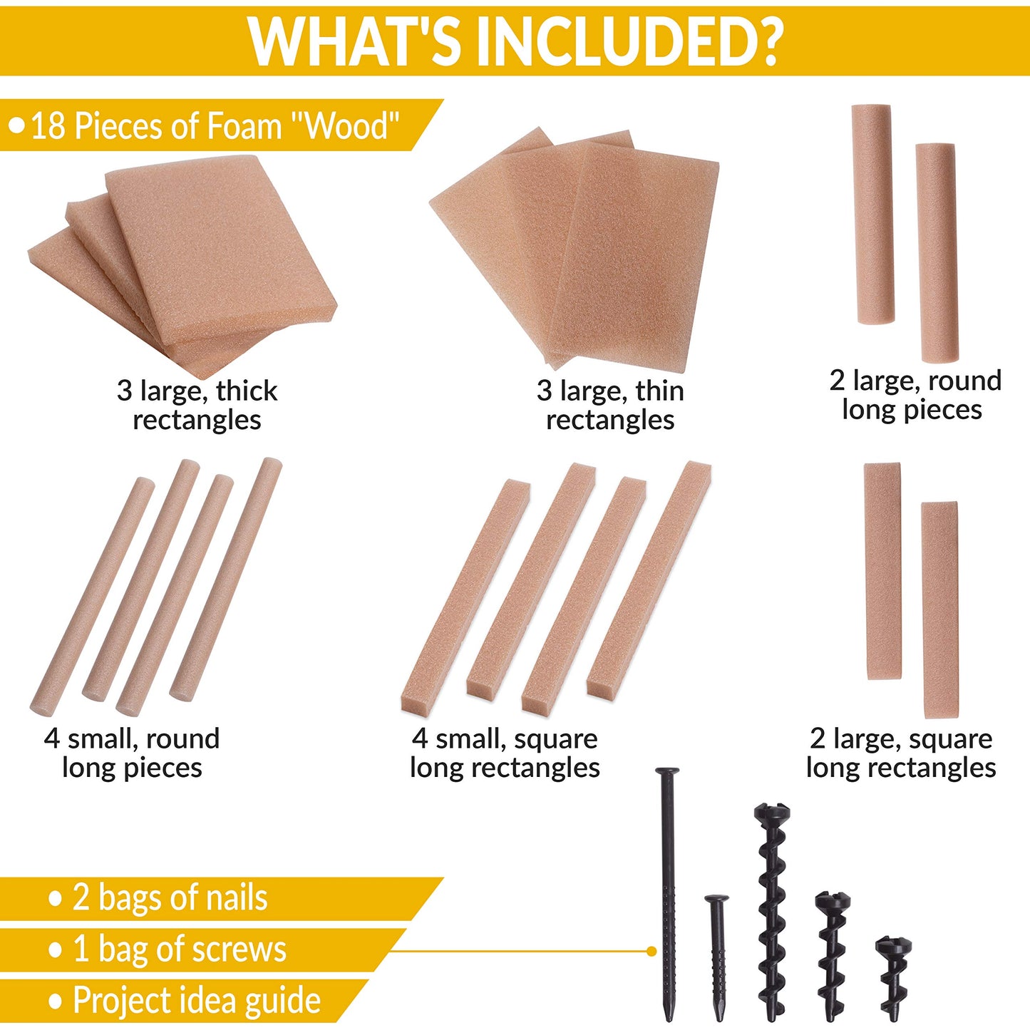 MALUVRIAN Arts and Craft Kit for Kids Extra Foam Wood Kit with 18 Pieces of Craft Foam Wood | Kids Tool Set | Building Toys Educational | Learning