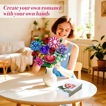 Rongmeiz Flower Bouquet Building Set, 1020 PCS Botanical Collection Building Block Toy, Rose Flowers Plant Home Decor, Christmas, Valentine's Day