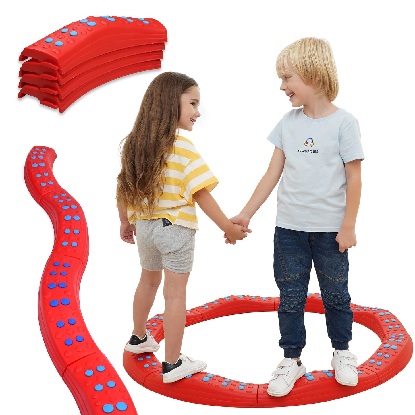 Special Supplies Wavy Circle Balance Beams Stepping Stones for Kids, 8 Pc. Set, Non-Slip Textured Surface and Slip Resistant Floor Rubber Edges