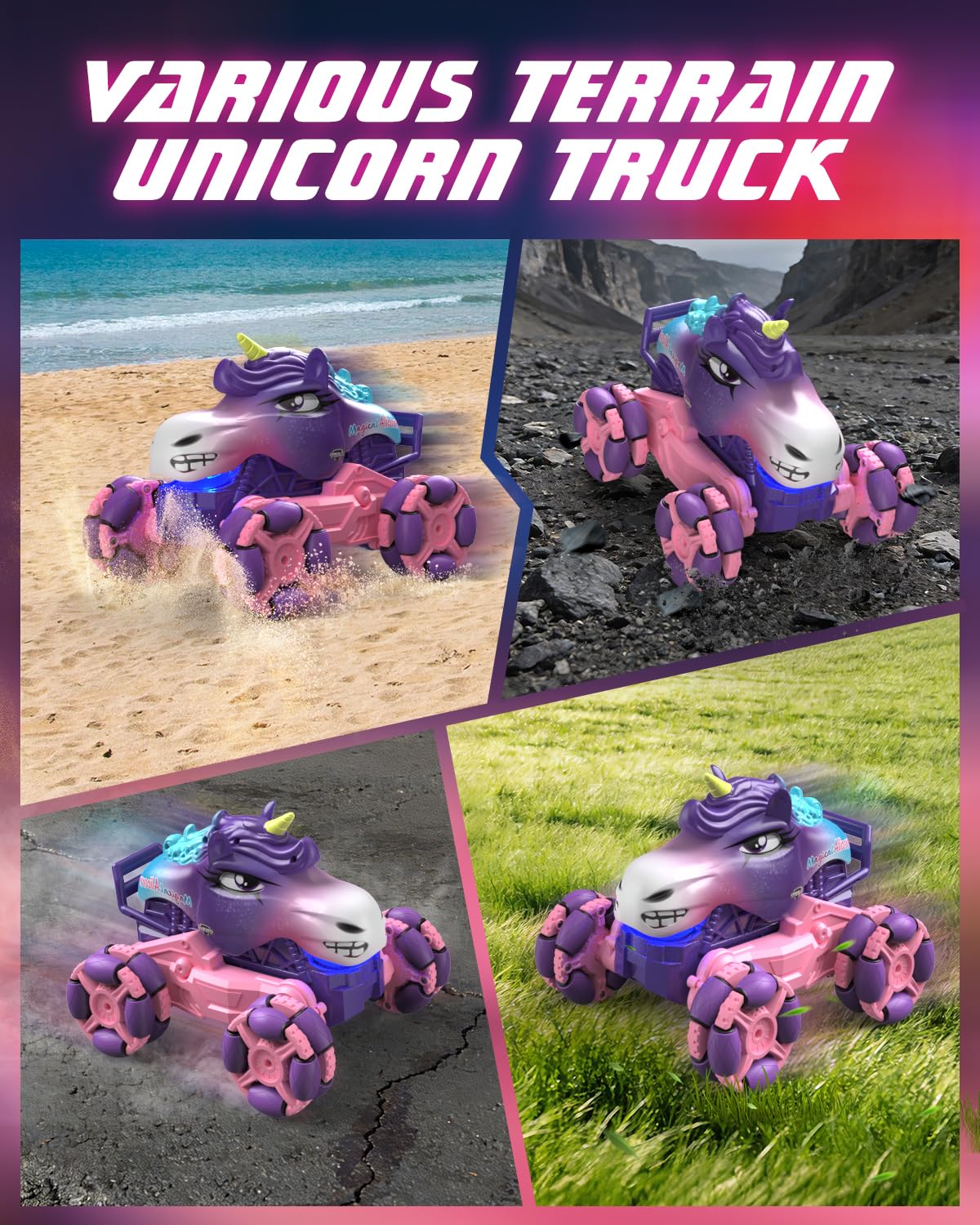 1:18 Pink Unicorn Monster Truck with Spray,120 Min Runtime,Gift for Girl 3+