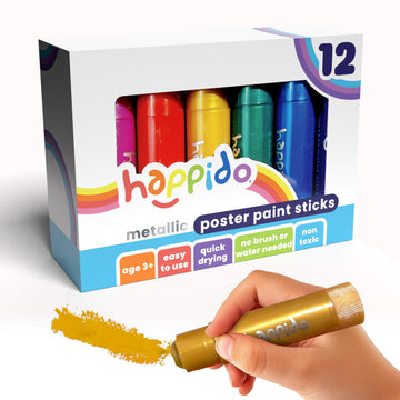Happido Set of 12 Twistable Tempera Paint Sticks For Kids, Quick Drying, No Mess Art Supplies for Toddlers and Kids Ages 4-6 - METALLIC COLORS