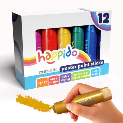 Happido Set of 12 Twistable Tempera Paint Sticks For Kids, Quick Drying, No Mess Art Supplies for Toddlers and Kids Ages 4-6 - METALLIC COLORS