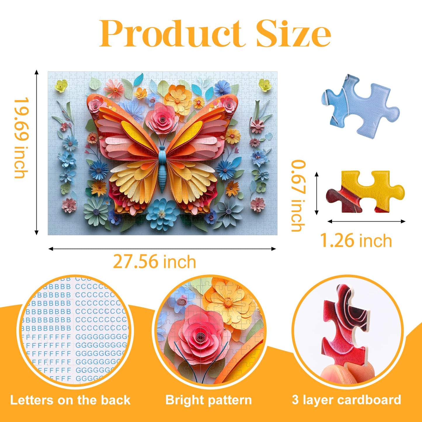 1000 Piece Puzzle for Adults Butterfly Noctilucous Jigsaw Puzzles - Challenging 3D Puzzles Stunning Flower Art Wall Decor, Gift for Adult Puzzle