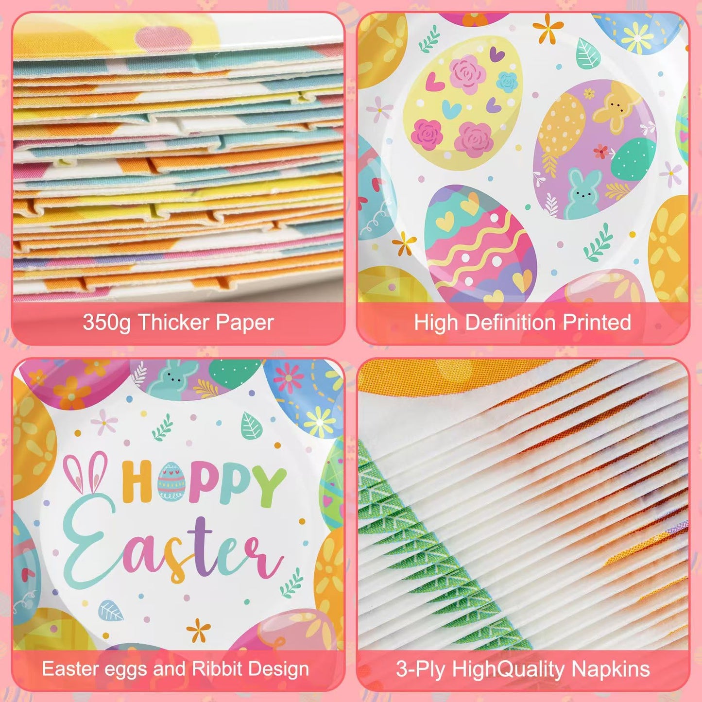 150 Pack Easter Party Supplies Set, Happy Easter Dinnerware Set Includes Heavy Duty Dessert Dinner Plates and Luncheon Napkins for Spring Birthday