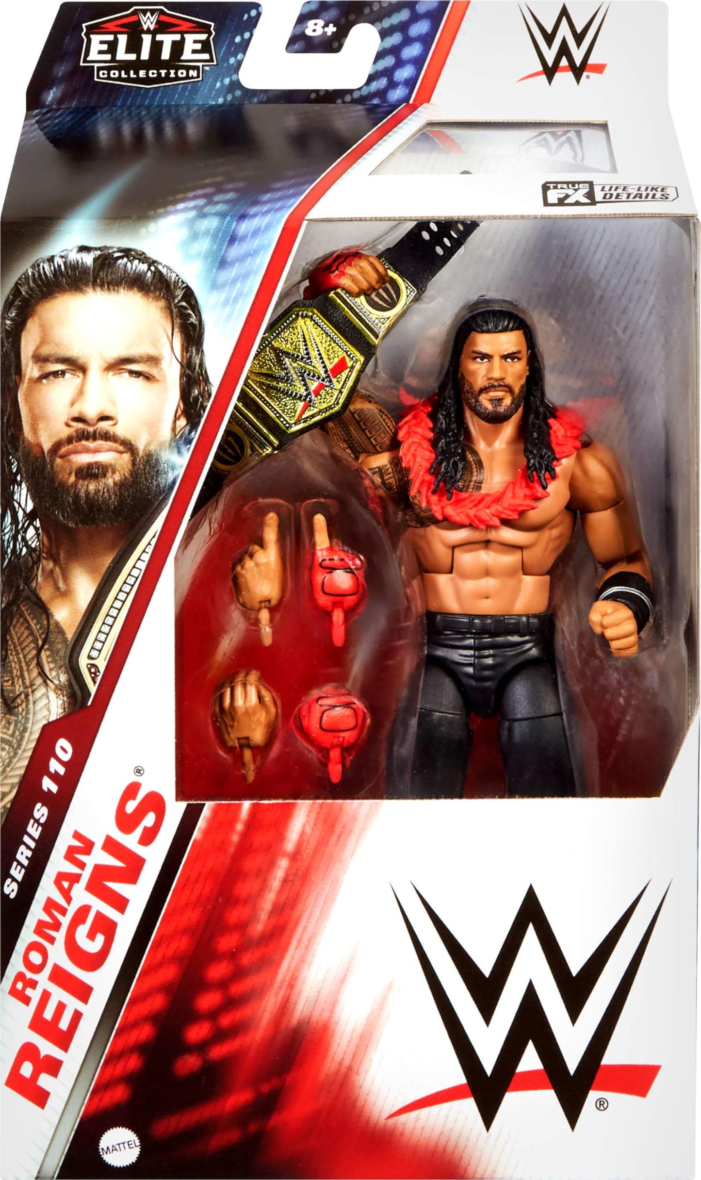 Mattel WWE Elite Action Figure & Accessories, Series #110 Roman Reigns 6-inch Collectible with 25 Articulation Points & Swappable Hands