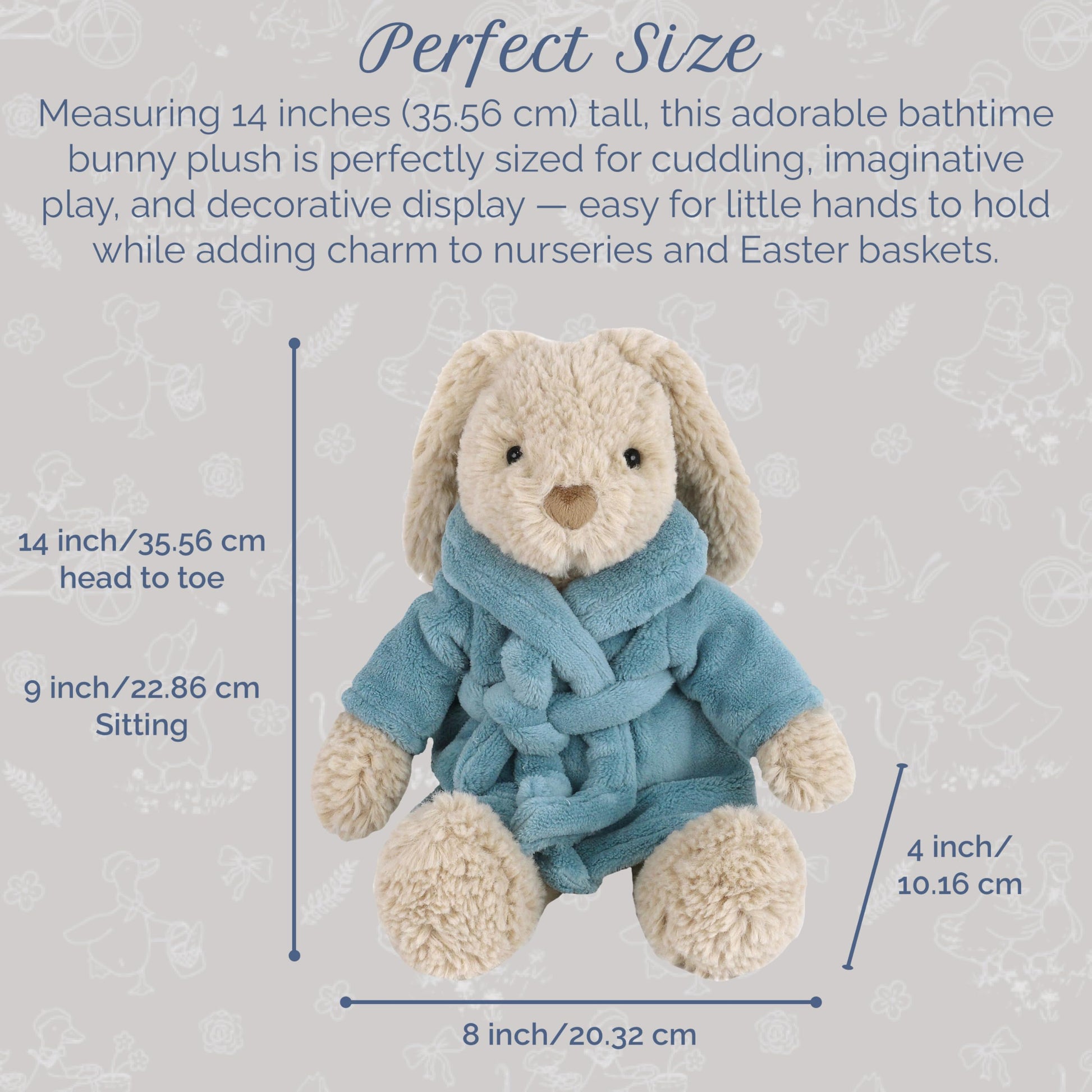 MON AMI Harlow Bathtime Bunny 14-Inch Stuffed Rabbit, Soft Plush Toy