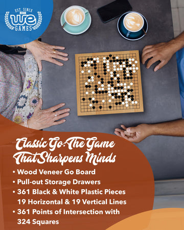 WE Games Go Game Set 12 Inch - Traditional Go Set with Pull-Out Storage Drawers, Portable Wood Veneer Goban, Strategy Board Games for Adults, Go Board