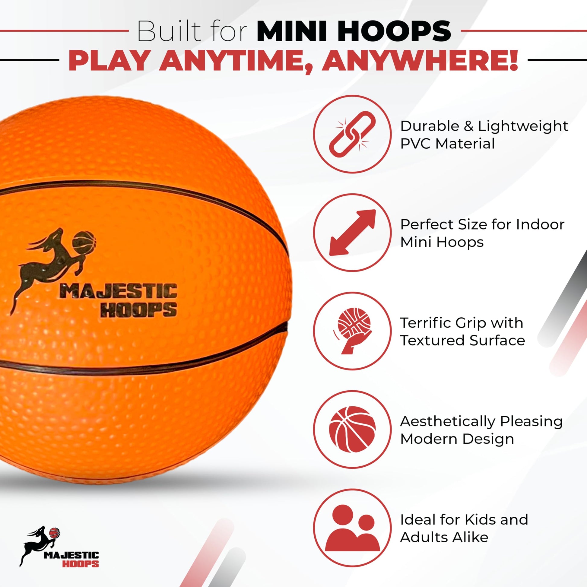Majestic Hoops Mini Basketballs - 4 Pack of 5” Mini Basketballs with Pump - Replacement Balls for Over-the-Door Hoops - Ideal for Indoor Play