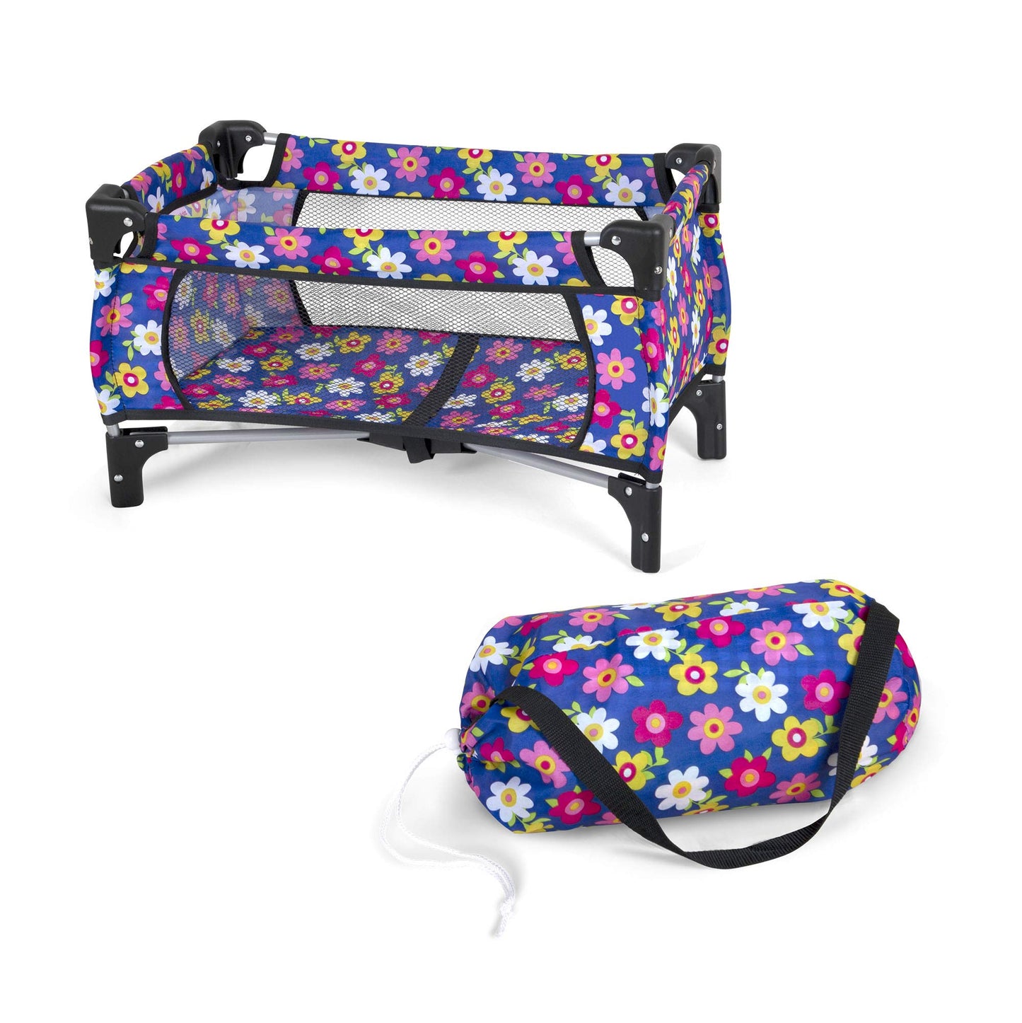 Baby Doll Crib Set, Toy Pack n Play Bassinet Blanket & Carry Bag for Baby Doll Playpen Fits up to 20" Doll | Allows for Easy Compact Folding