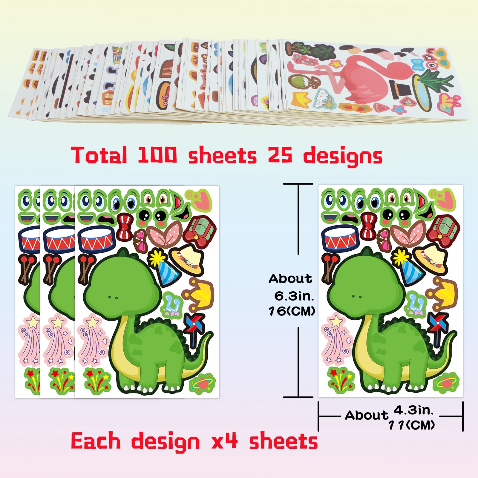 100 Sheets Make Your Own Animal Face Stickers for Kids 25 Designs