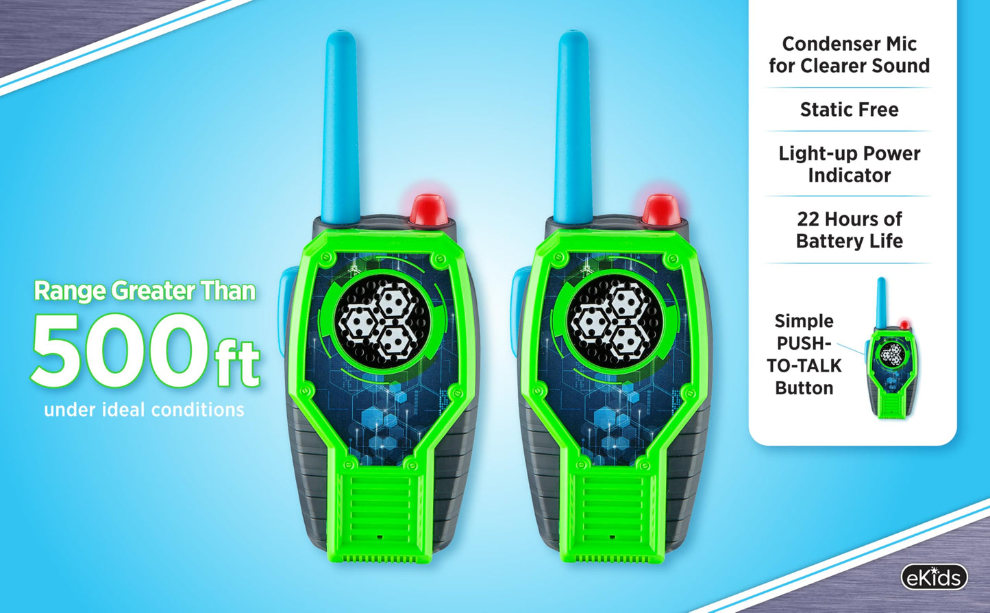 eKids Walkie Talkies for Kids, Static Free Extended Range Two Way Radios for Indoor and Outdoor Games (Pink