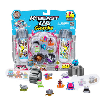 MrBeast Lab Swarms Battle Fusion Series Mega Lab Pack - Includes 14 Micro Beasts with Ultra Rare Hammerhead, 80+ to Collect, Stickers & Stackable