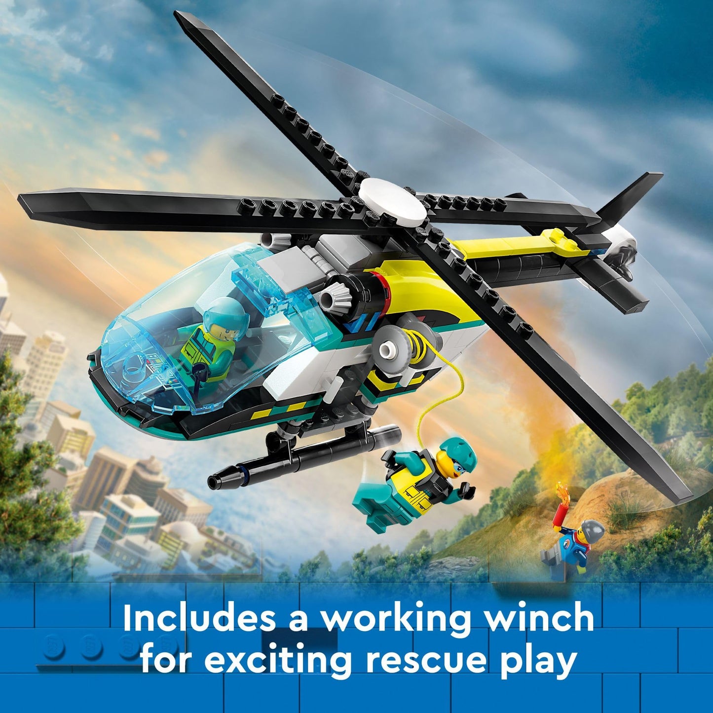 LEGO City Emergency Rescue Helicopter, Toy Aircraft Playset for Kids, Fun Gift for Boys and Girls Aged 6 Plus, Hiker, Rescuer, and Pilot Minifigures