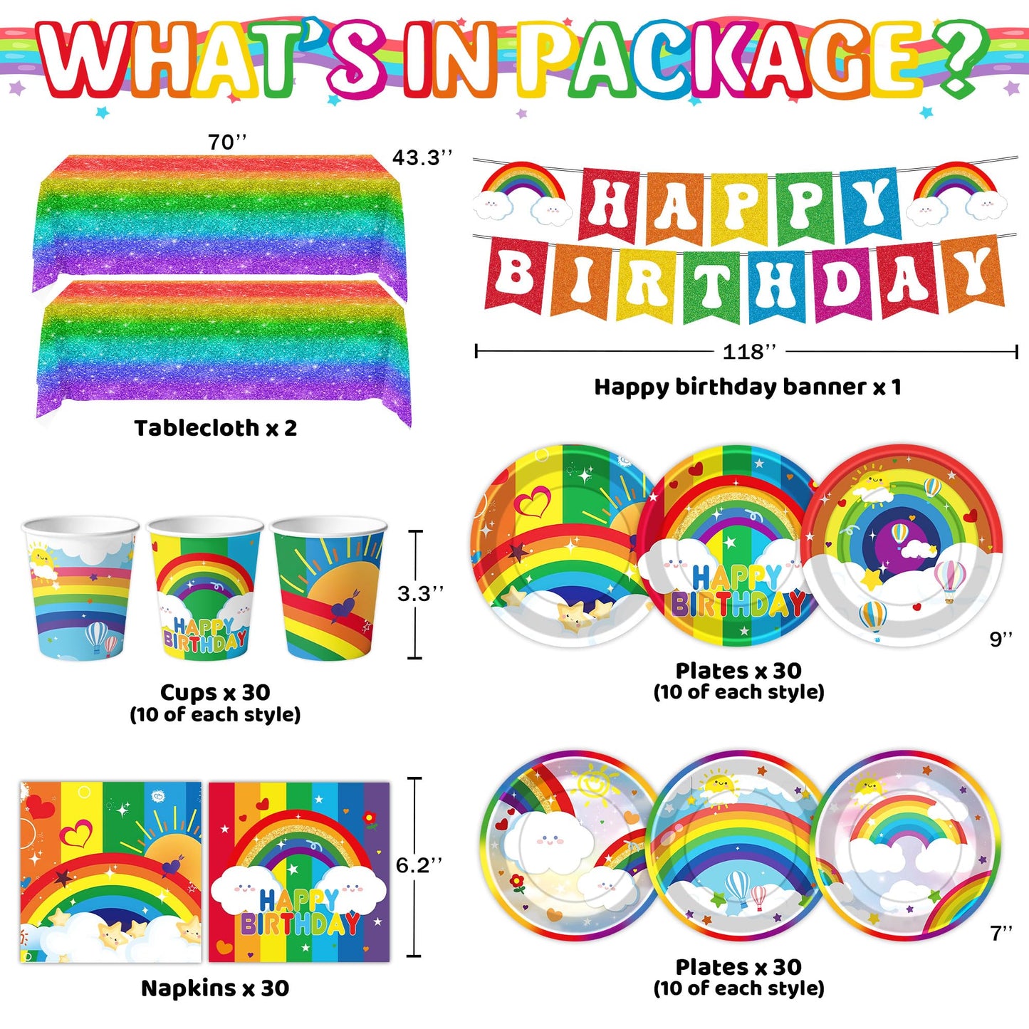 Rainbow Birthday Party Supplies Rainbow Theme Party Decorations for Boy, Include Tablecloth Banner Plate Napkin Cups