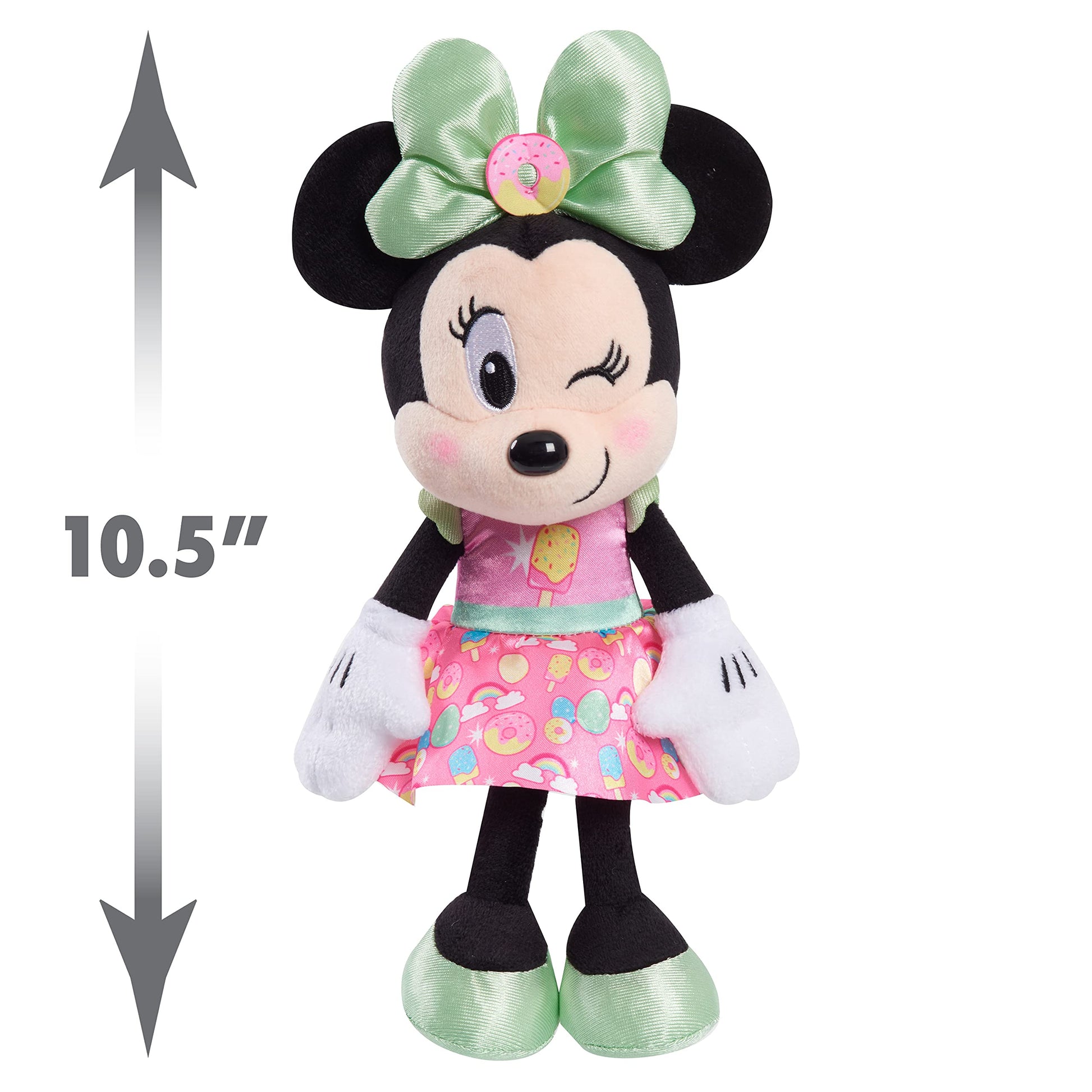 Disney Junior Minnie Mouse 8-Inch Beanbag Plush, Minnie Mouse in Pink Sweet Treats Dress, Stuffed Animal