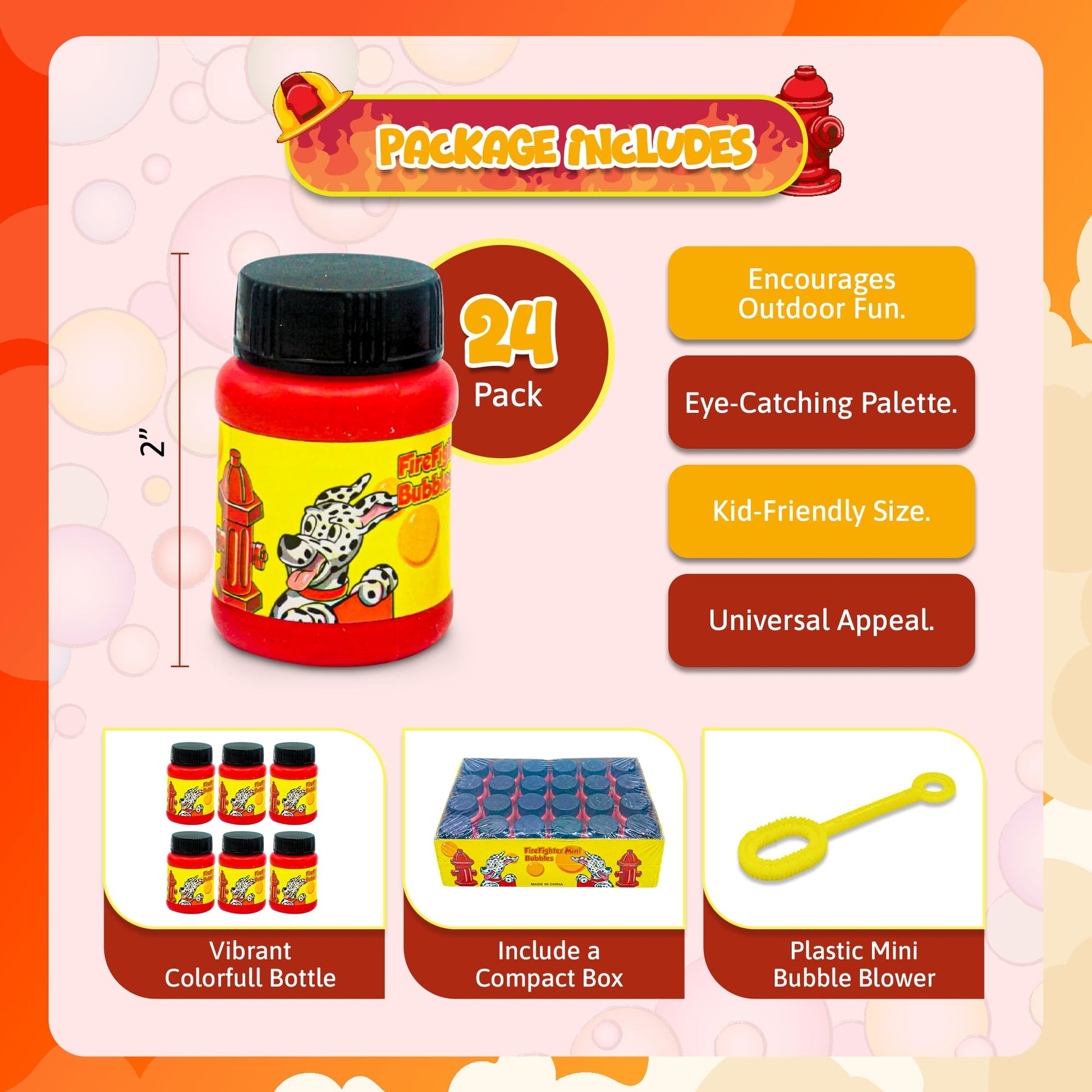 4E’s Novelty 24 Mini Bubbles Bulk - Bubbles for Kids, Firefighter Party Supplies, Fire Truck Theme, Dog Paw Themed Party Favors, Birthday Goodie Bags