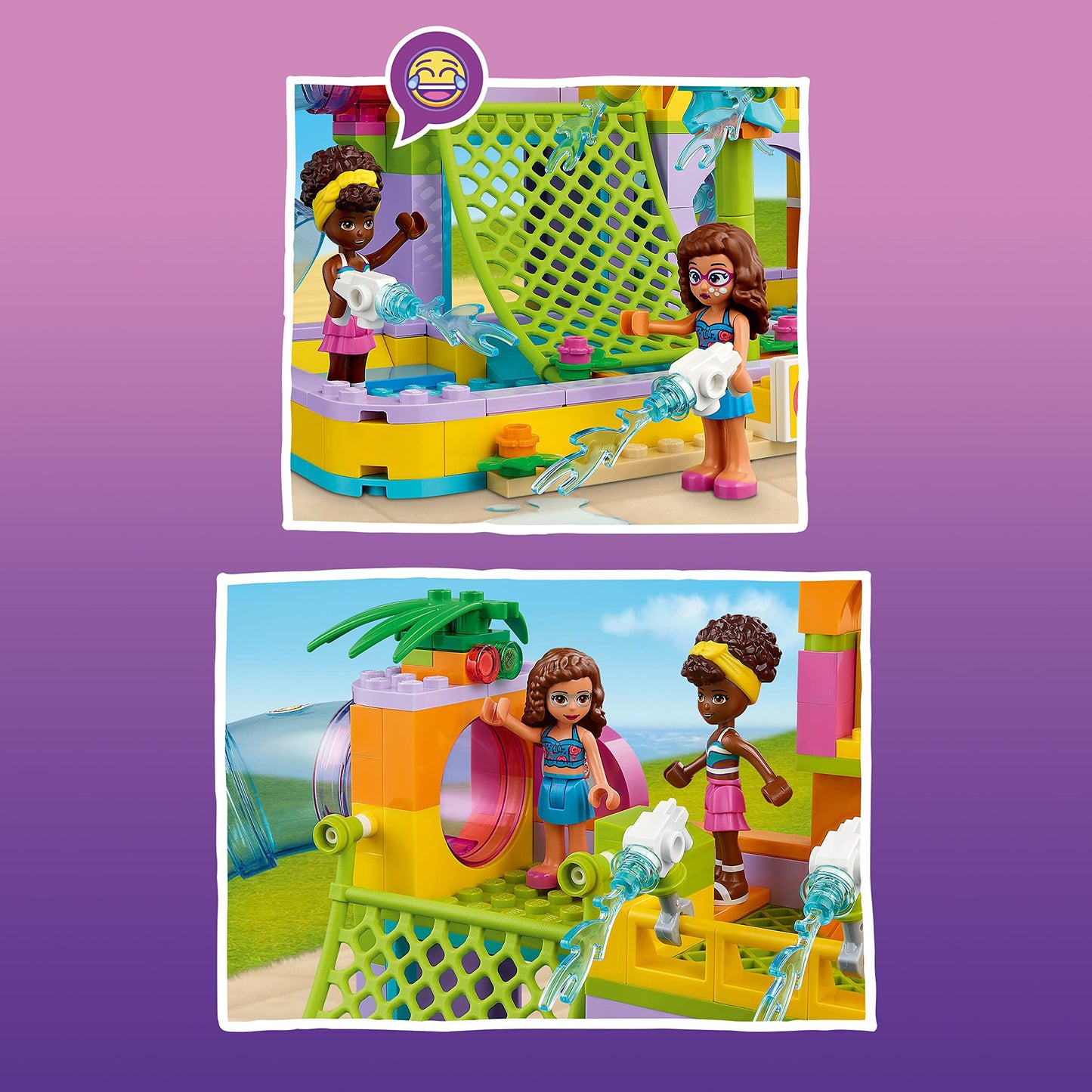 LEGO Friends Water Park Toy Building Set 41720 Pretend Play Kit with Swimming Pool Slides, Water Canons, and Two Mini-Dolls, Heartlake City Toy