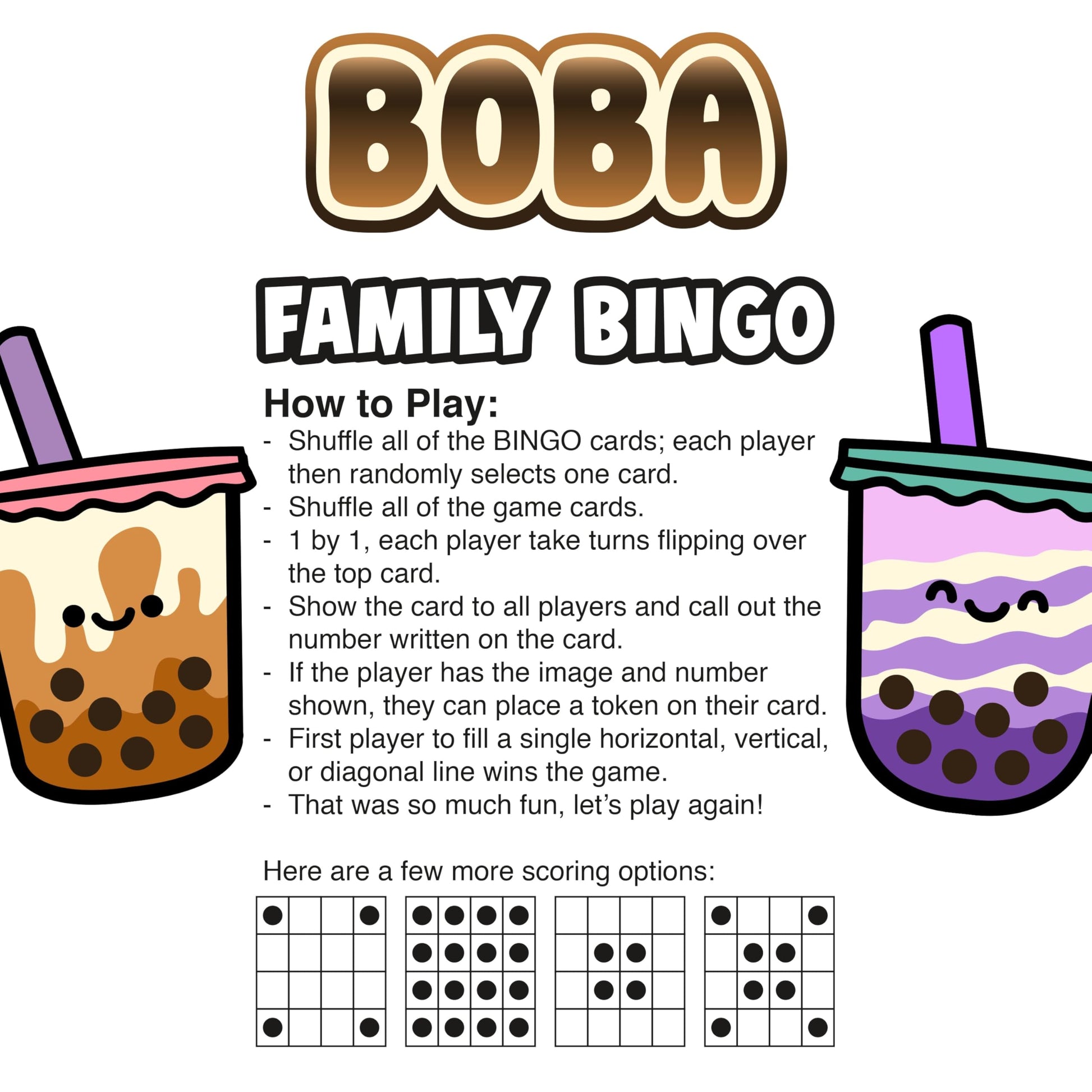 Aquarius Boba Bingo Game, Family Bingo Set for Kids, Teens & Adults, 2-18 Players, Ages 8+, 30-60 Min, Bubble Tea Lover Gift Ready Classroom Game Set