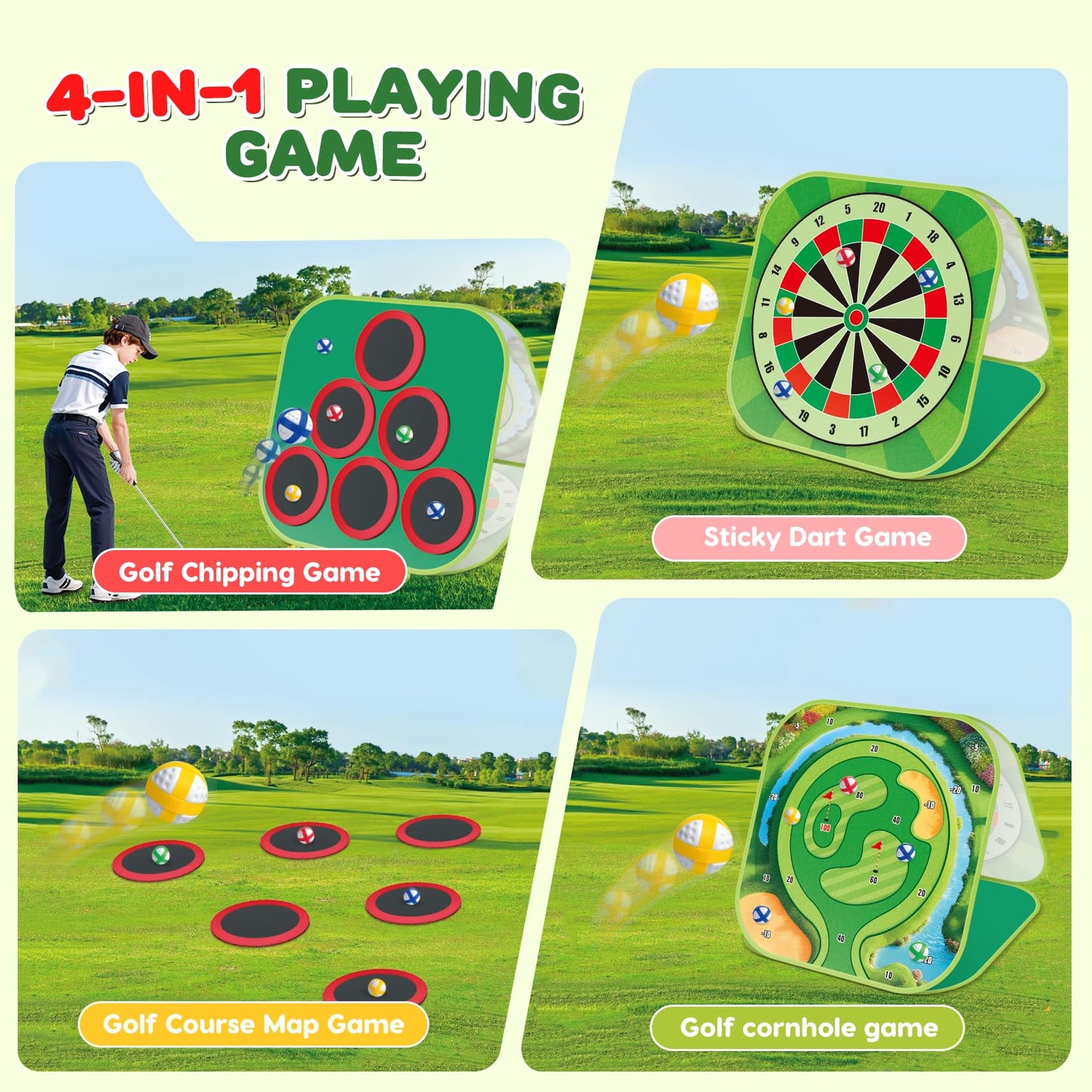 Kids Golf Chipping Game W/Clubs Golf Practice Toys for Toddlers Yard Games