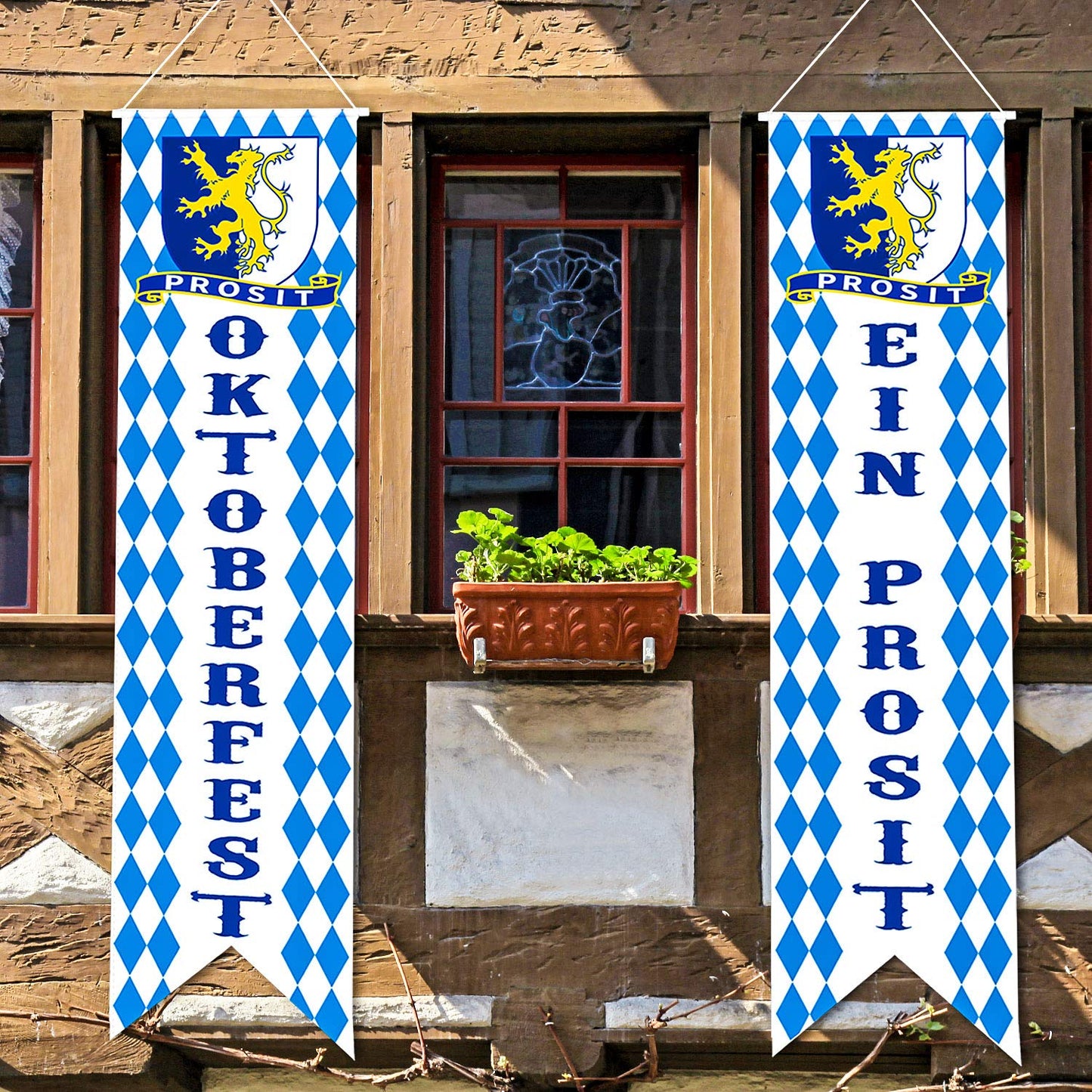 Blulu Oktoberfest Decorations Oktoberfest Banner Sign October Festival Party Decorations Bavarian Check Flag Porch Welcome Banner Flags Decor