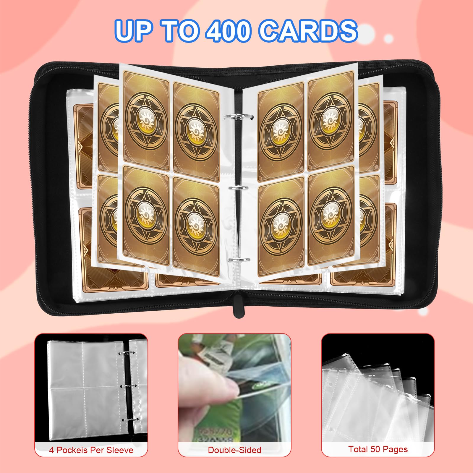 Awedsu Collectible Trading Card Albums,Collectible Trading Card Protective Sleeves,Card Binder 4-Pocket,400 Pockets Card Case Holder for TCG,Sports
