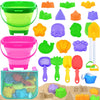 Collapsible Beach Sand Toys for Kids Toddlers with Sand Bucket, Marine Animal Molds, Castle Building Molds, Shovels, Storage Mesh Bag, Travel Sand