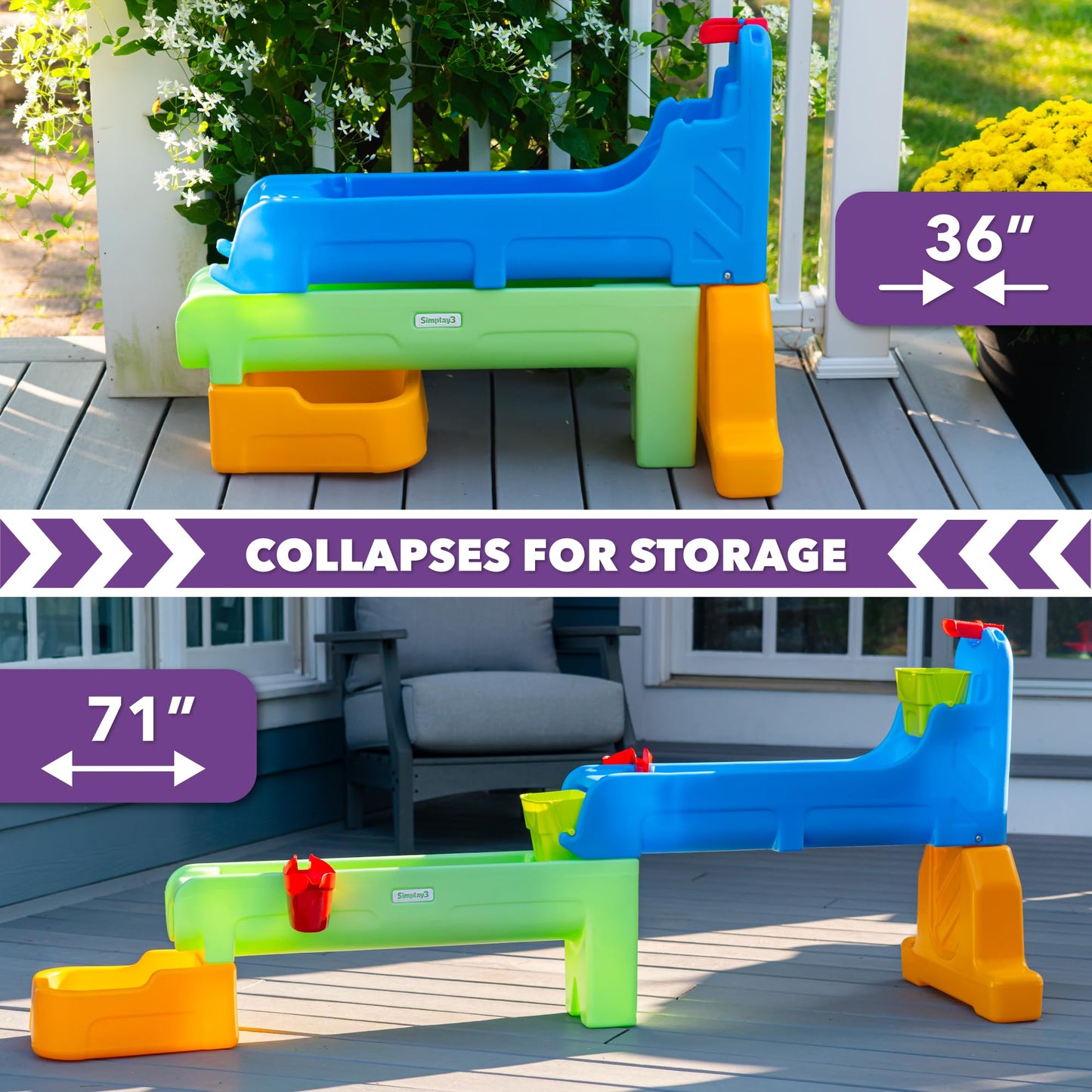 Simplay3 Rushing River Falls Multi-Level Outdoor Water Play Table, Expandable Splash Table for Toddlers and Kids Ages 1.5 to 6 - Includes 9