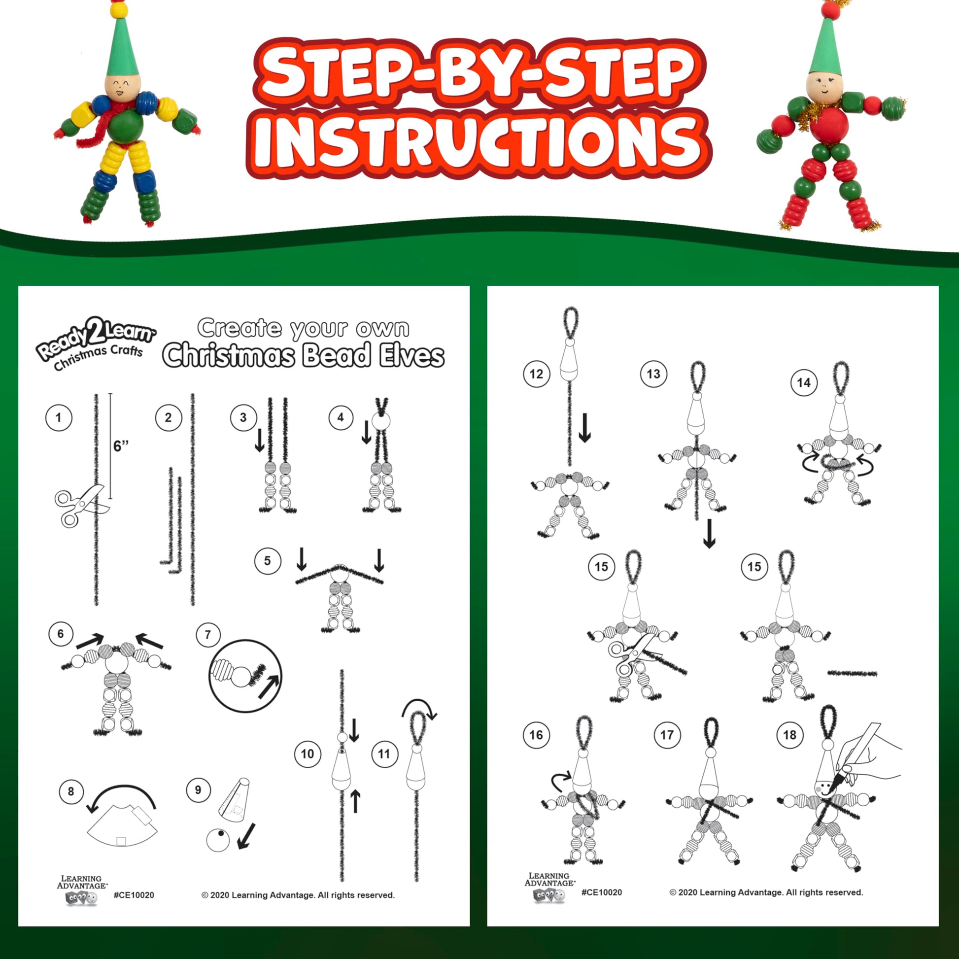 READY 2 LEARN Christmas Crafts - Create Your Own Bead Elves - Set of 4 - DIY Ornaments for Kids - Christmas Tree Decoration - All Materials Included
