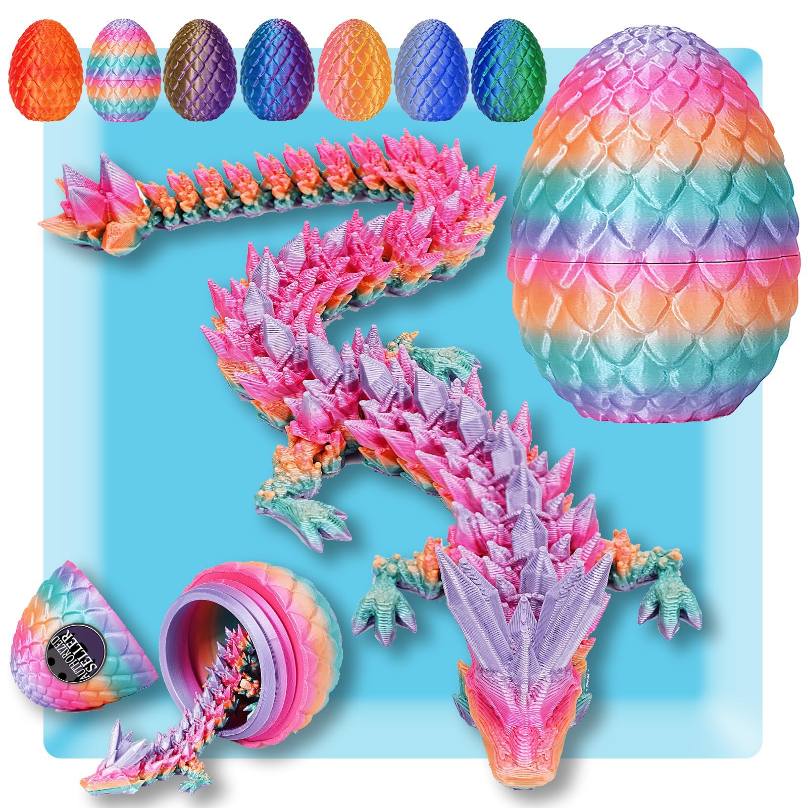 12" 3D Printed Dragon Easter Eggs with Dragon Inside, Prefilled Easter Dragon Egg with Dragon Toy for Basket Stuffers,Articulated Crystal Dragon