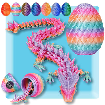 12" 3D Printed Dragon Easter Eggs with Dragon Inside, Prefilled Easter Dragon Egg with Dragon Toy for Basket Stuffers,Articulated Crystal Dragon