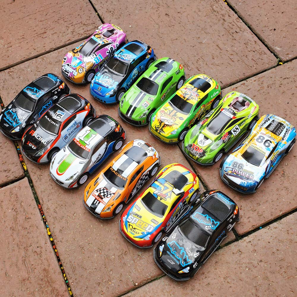 12 Pull Back Racing Cars Die cast Race Car Vehicles Playset,2.7 Inch Metal Friction Powered Car Toys for Toddlers