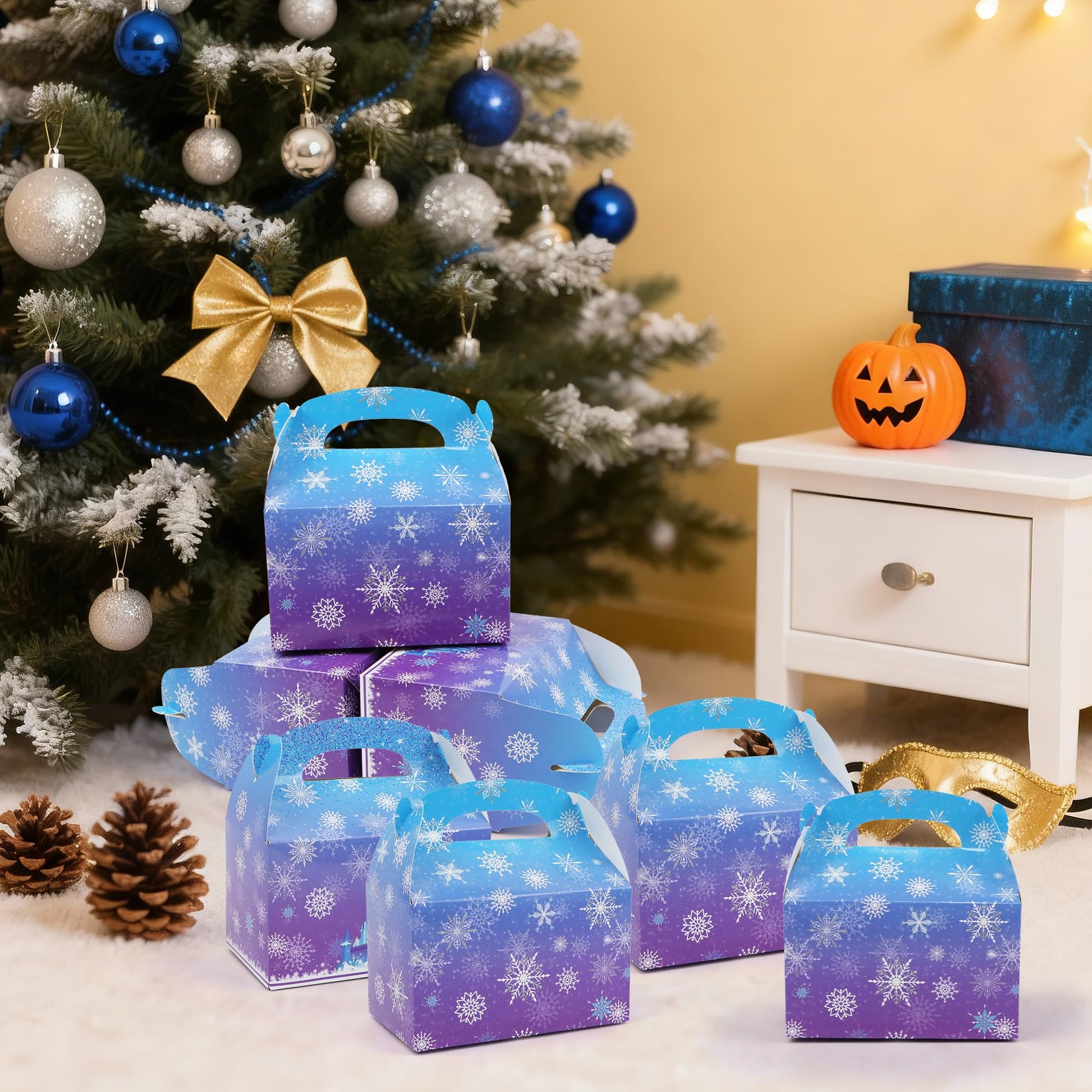 16PCS Snowflake Gift Bags Paper Winter Party Favor Candy Goodie Boxes