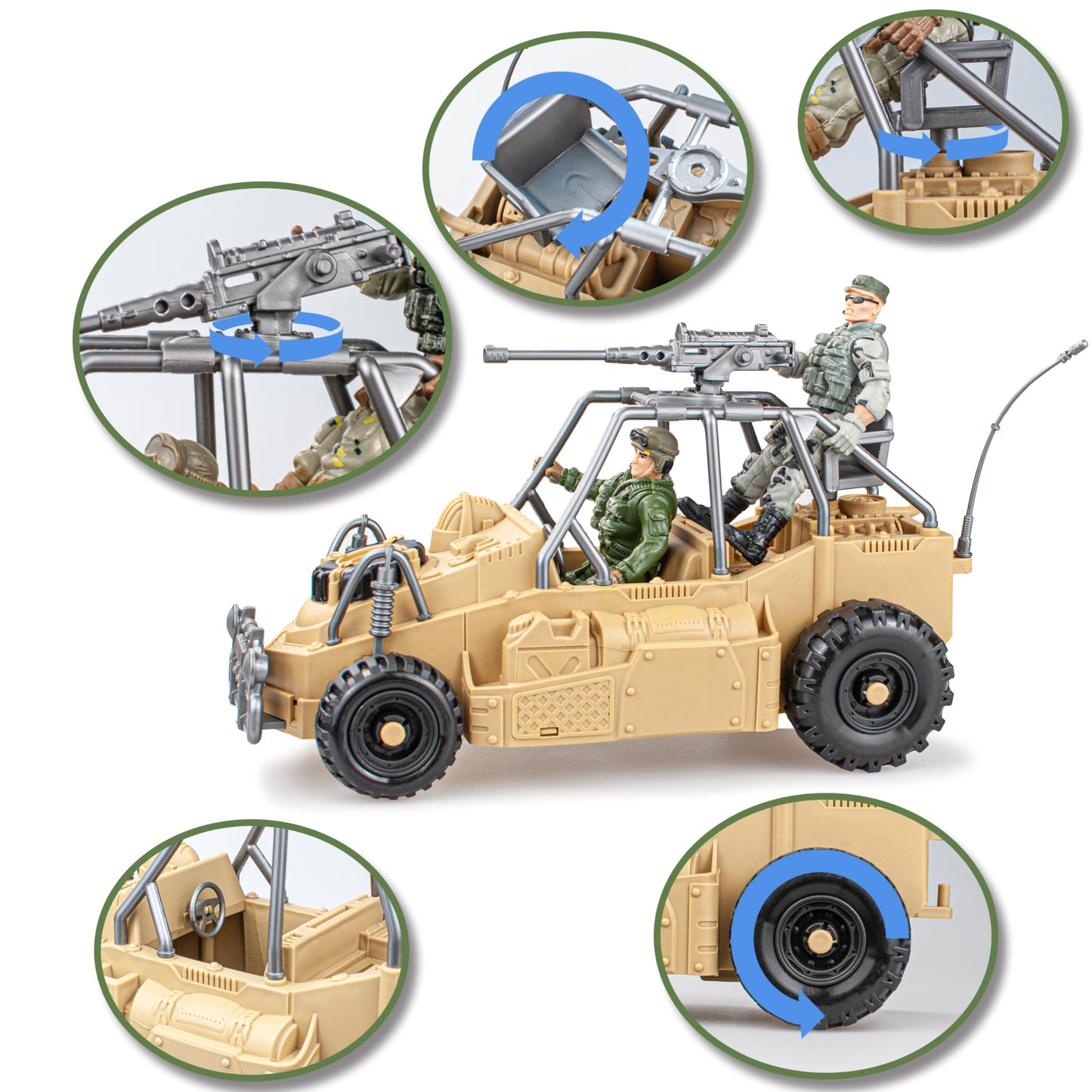 SYUUKH 10PCS US Army Men Action Figures with SWAT Team, K9 Dog, ATV, Drone, Motorcycle & 14 Weapons - Military Action Figures, Army Toys, Toy Soldiers