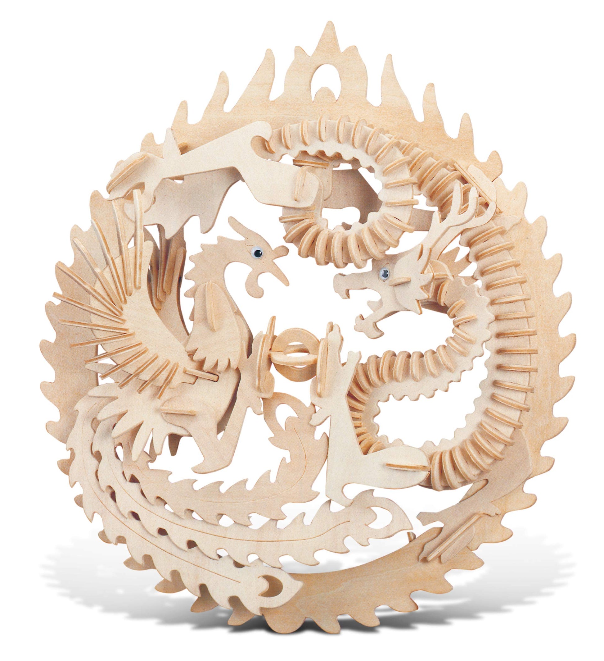 Puzzled Lucky Dragon and Phoenix Wooden 3D Puzzle - Wooden Dragon and Phoenix Puzzle Toy, Educational DIY Phoenix and Dragon Puzzle, 3D Wooden Puzzle