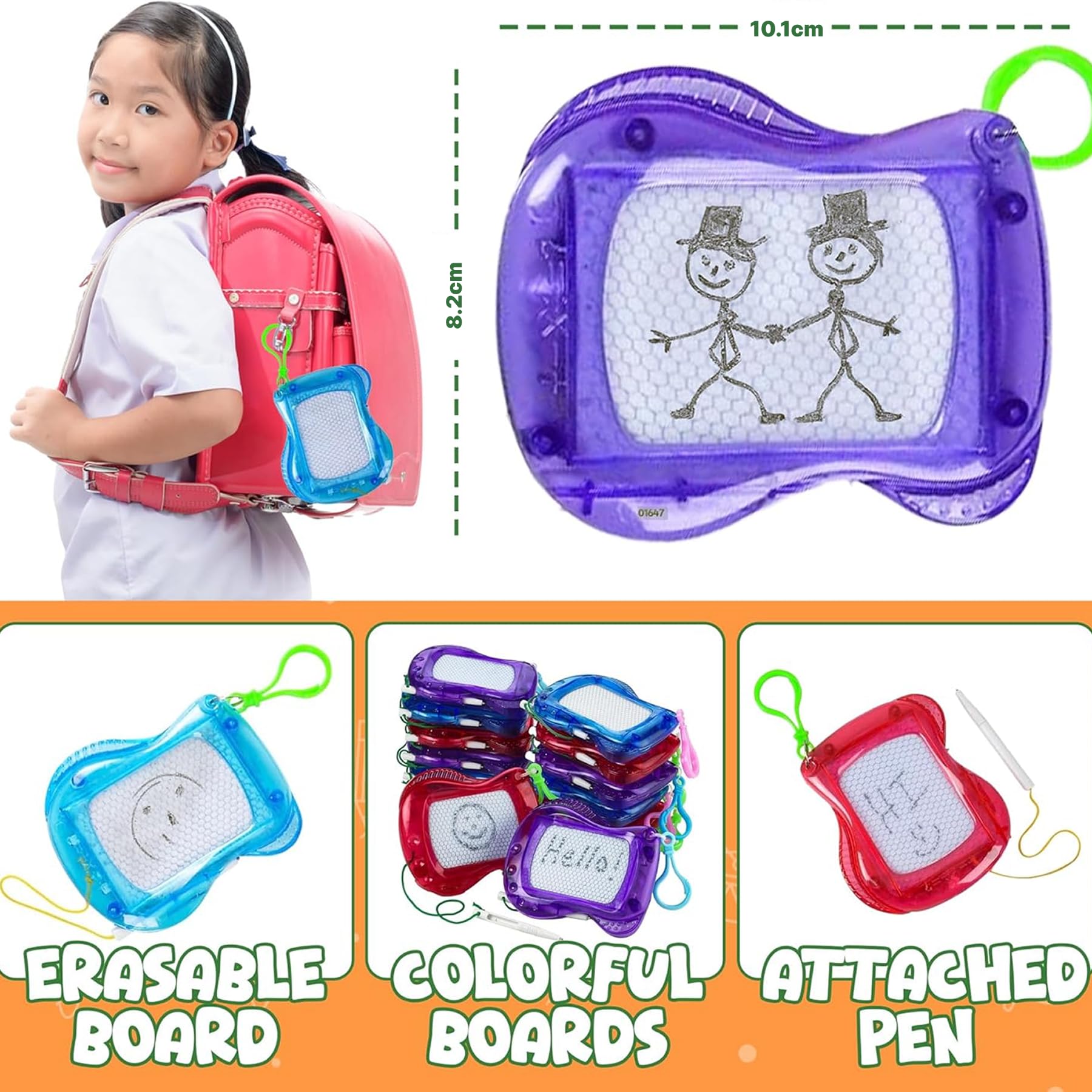 Bedwina Mini Magnetic Drawing Board for Kids - (Pack of 12) Backpack Keychain Clip Drawing Boards, Erasable Doodle Sketch Writing Pad Boys & Girls