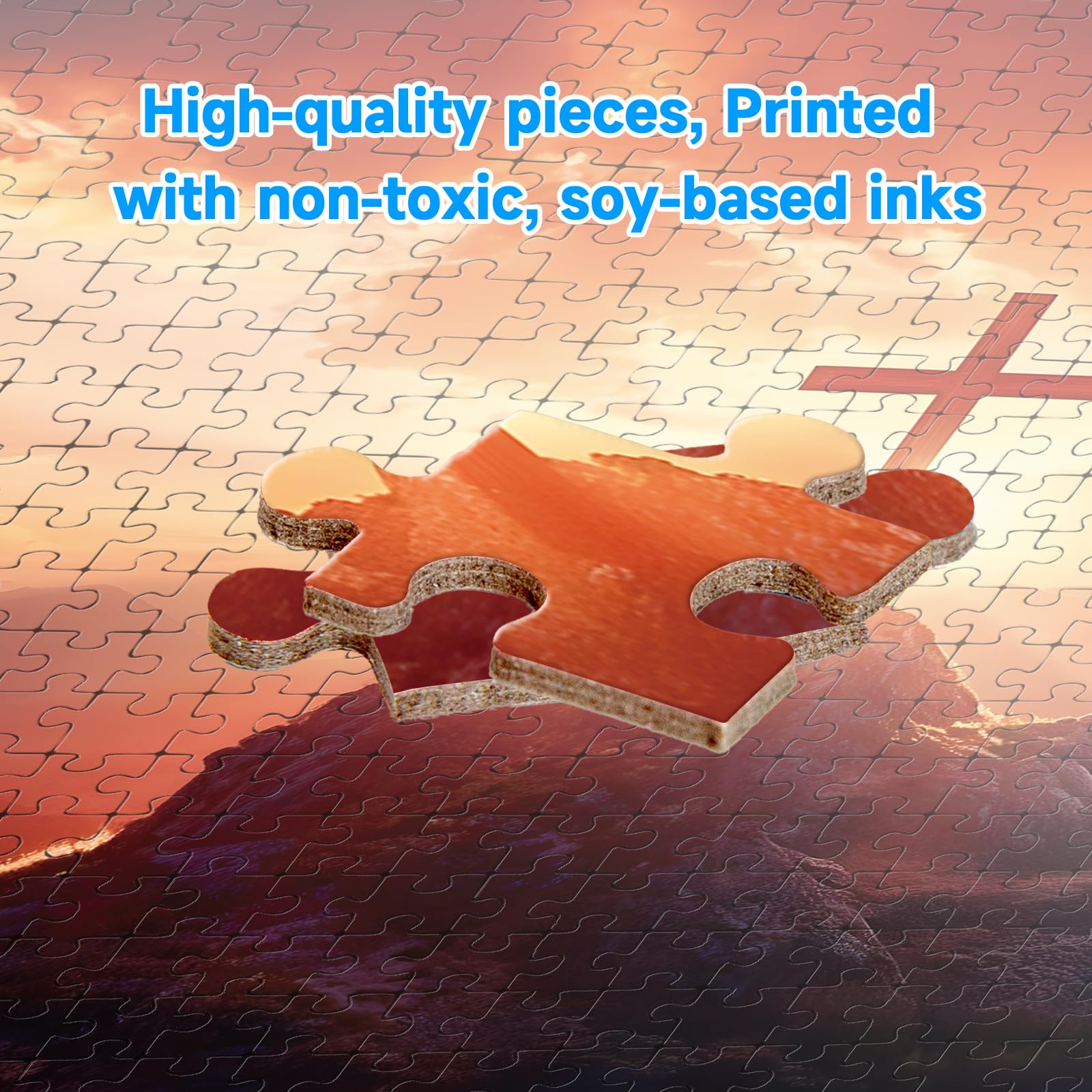 Adults Beautiful Christian Cross on The Mountaintop Sunrise Scene Jigsaw Puzzles with Faith Message Inspirational Religious Puzzle Hard Challenging