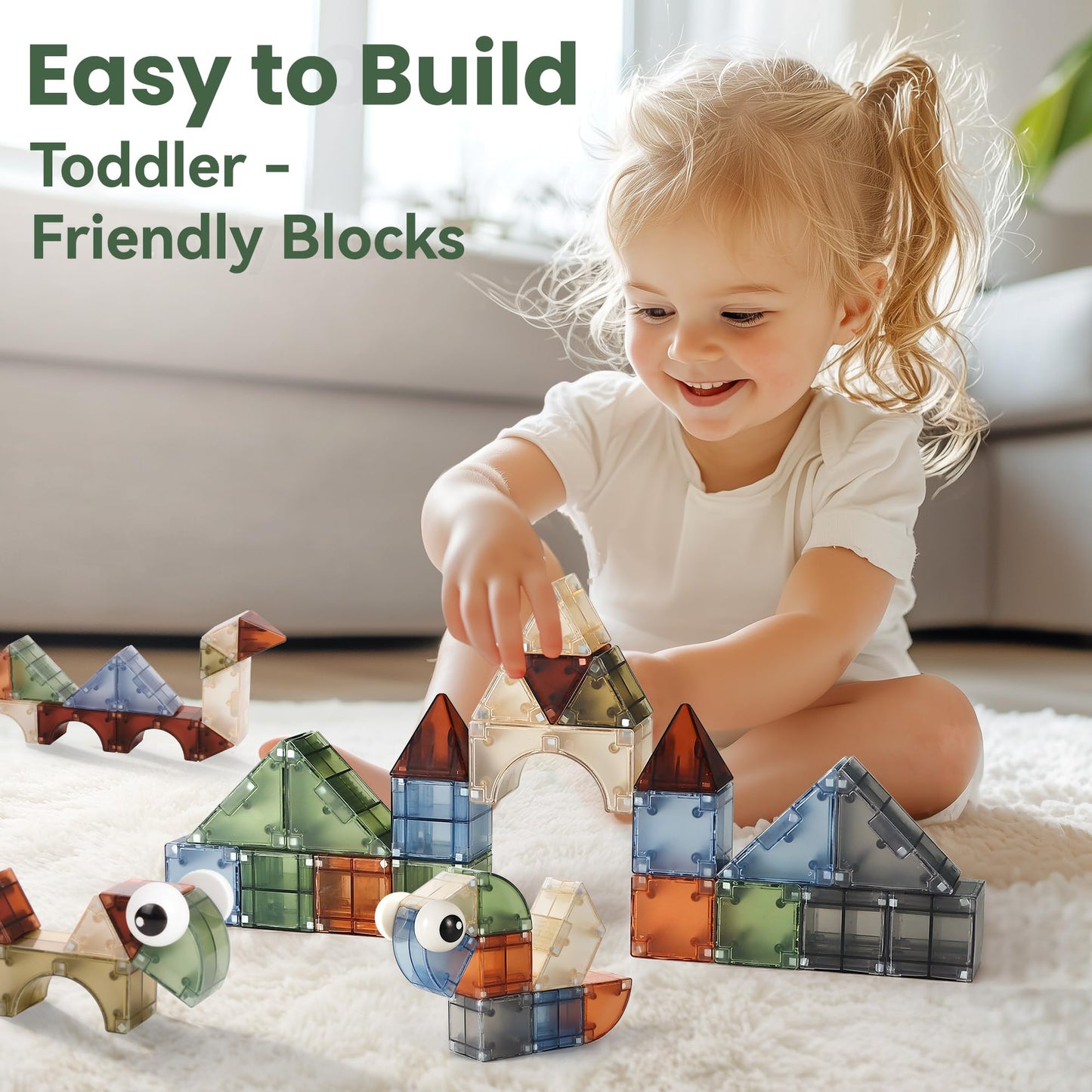 iPlay, iLearn Kids Magnetic Blocks, 62 PCS Magnet Stacking Block Building Toy, Toddler STEM Learning Montessori Sensory Toy, Preschool Classroom