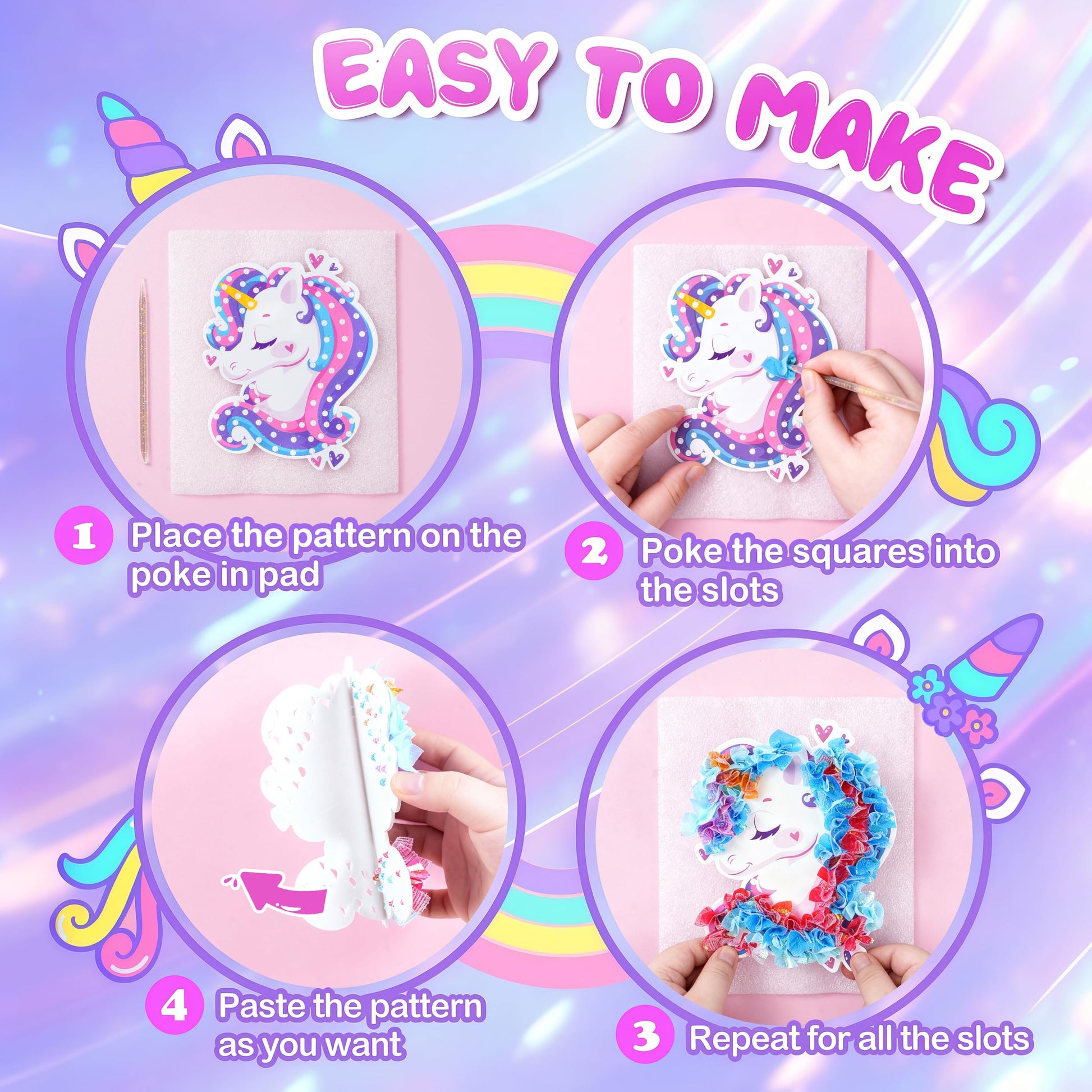 Poke Art Kit for Girls Ages 4-8 | Princess Theme DIY Craft Kit | Mess-Free Fabric Puncture Painting | Creative Activity Gift for 6-12 Year Old Girls |