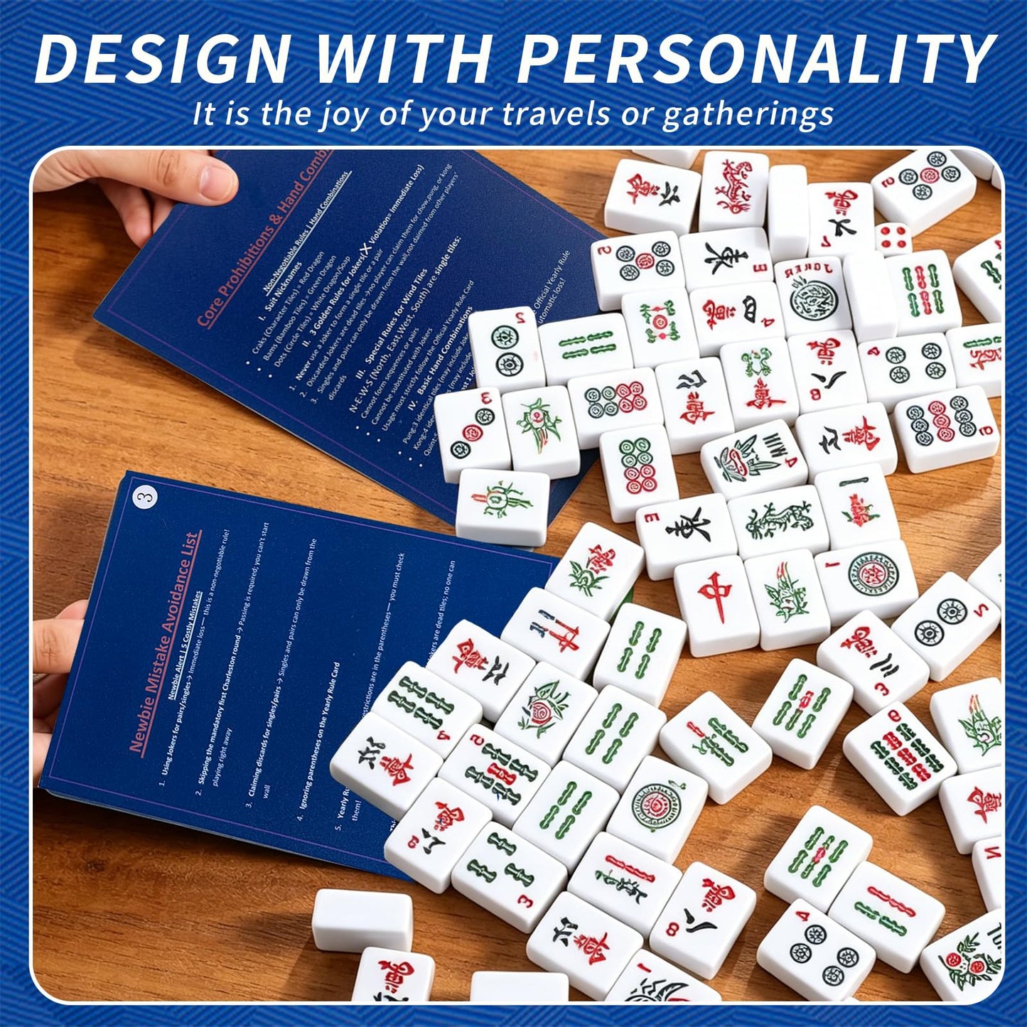 Rykovul 4 pcs Mahjong Shuffler Cards with Rules for American Tile Shuffler and Mixing Mah Jong Accessories Gift Party Supplies Waterproof Mahjong