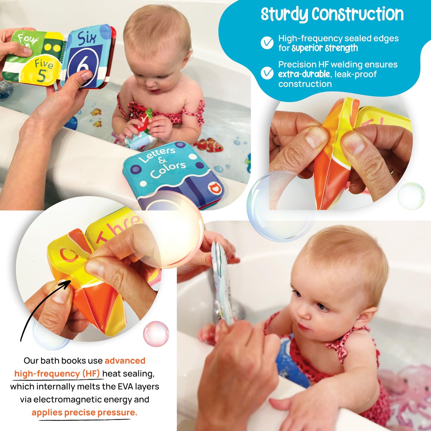 Floating Baby Bath Books Set of 4 - Bath Books for Babies, Infants - Waterproof, Mold-Free Bath Toys for Learning & Early Education (Fruit, Ocean