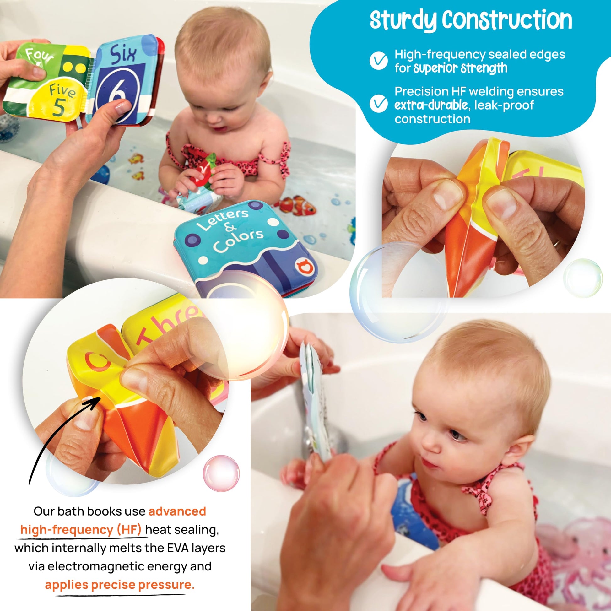 Floating Baby Bath Books Set of 4 - Bath Books for Babies, Infants - Waterproof, Mold-Free Bath Toys for Learning & Early Education (Fruit, Ocean