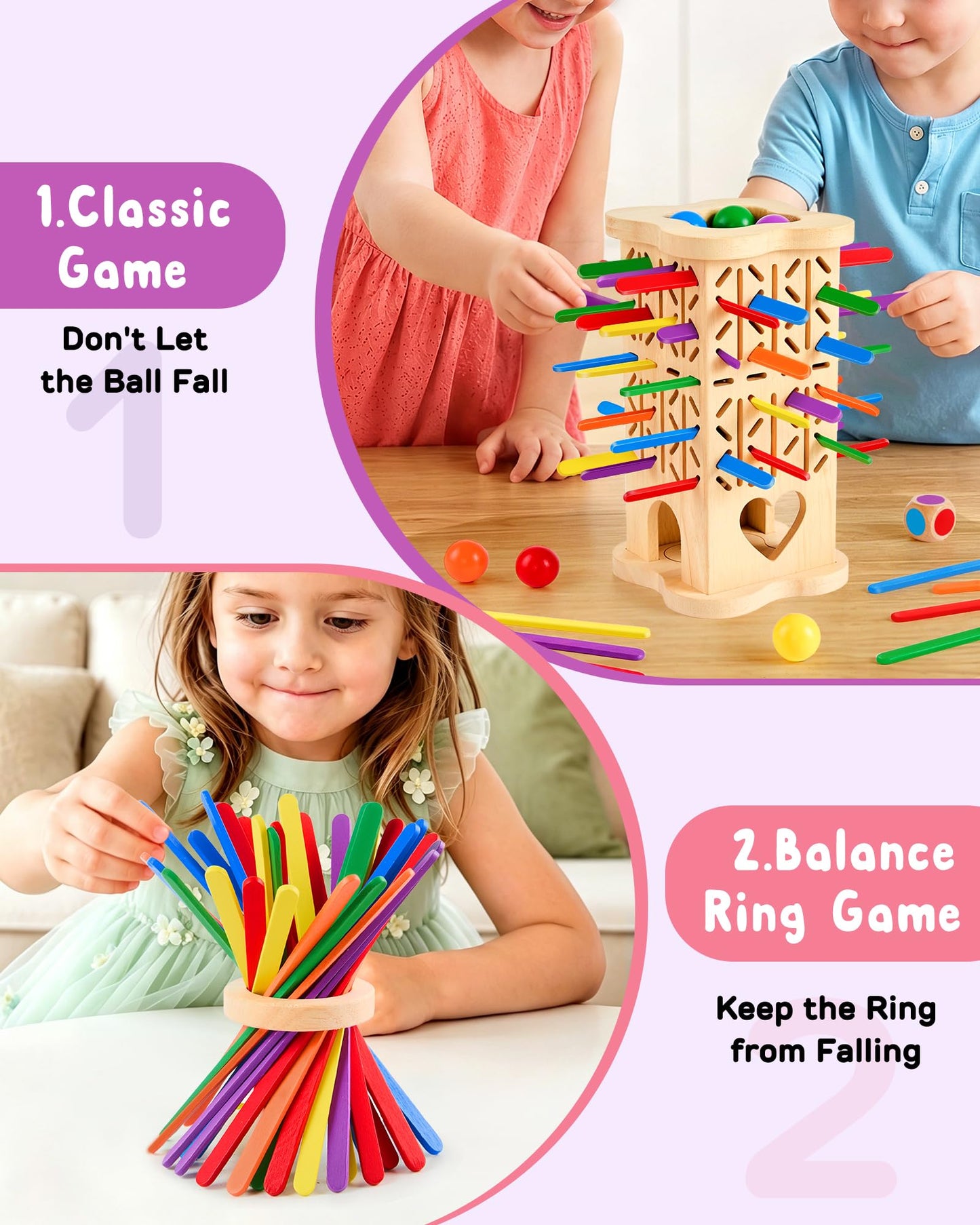 Montessori Wooden Board Game for Kids 3-8, Fine Motor Skills Toy 42 Strips