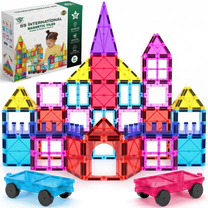 SS INTERNATIONAL Magnetic Tiles Construction Set for Kids 100 PCS with 2 Cars | STEM Learning & Preschool Educational Toy | Creative Magnetic Building