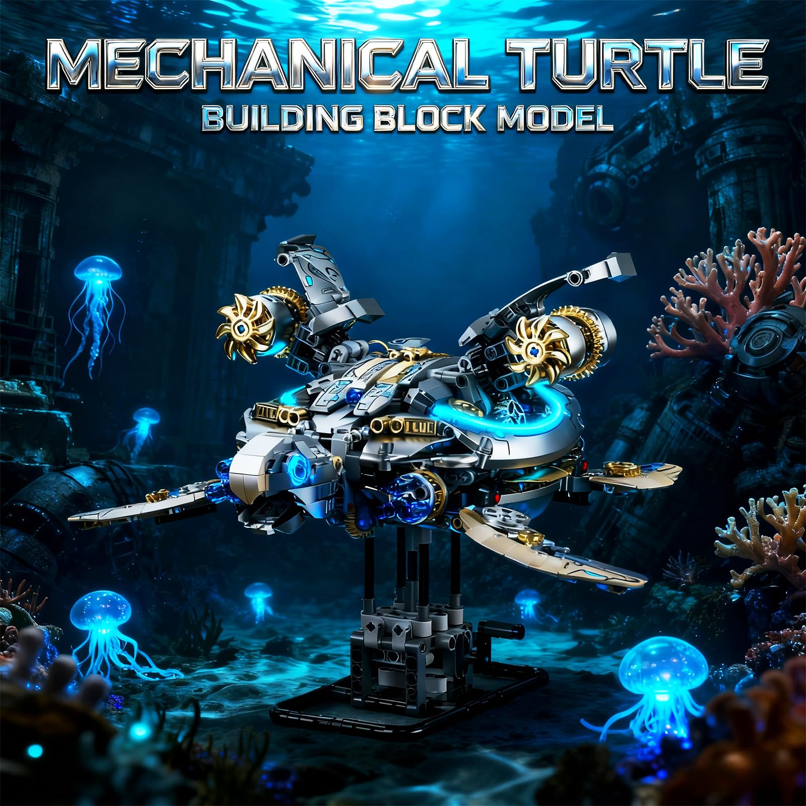 Myth Qholve Mechanical Turtle Building Block with Hand-Crank Gear Motion