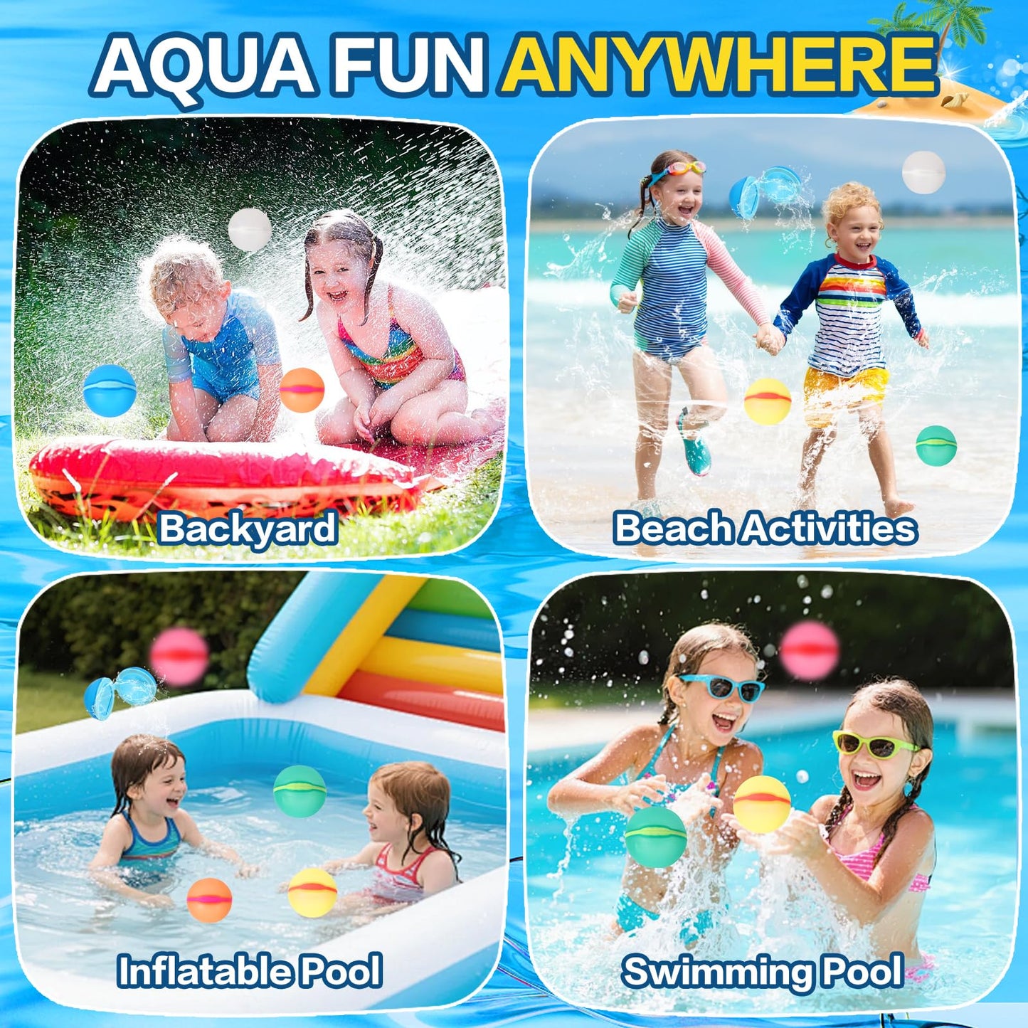 Reusable Water Balloons Refillable for Kids: Soft Silicone Material Self Sealing for Outdoor Activities - Summer Pool Beach Water Bomb for Boys Girls